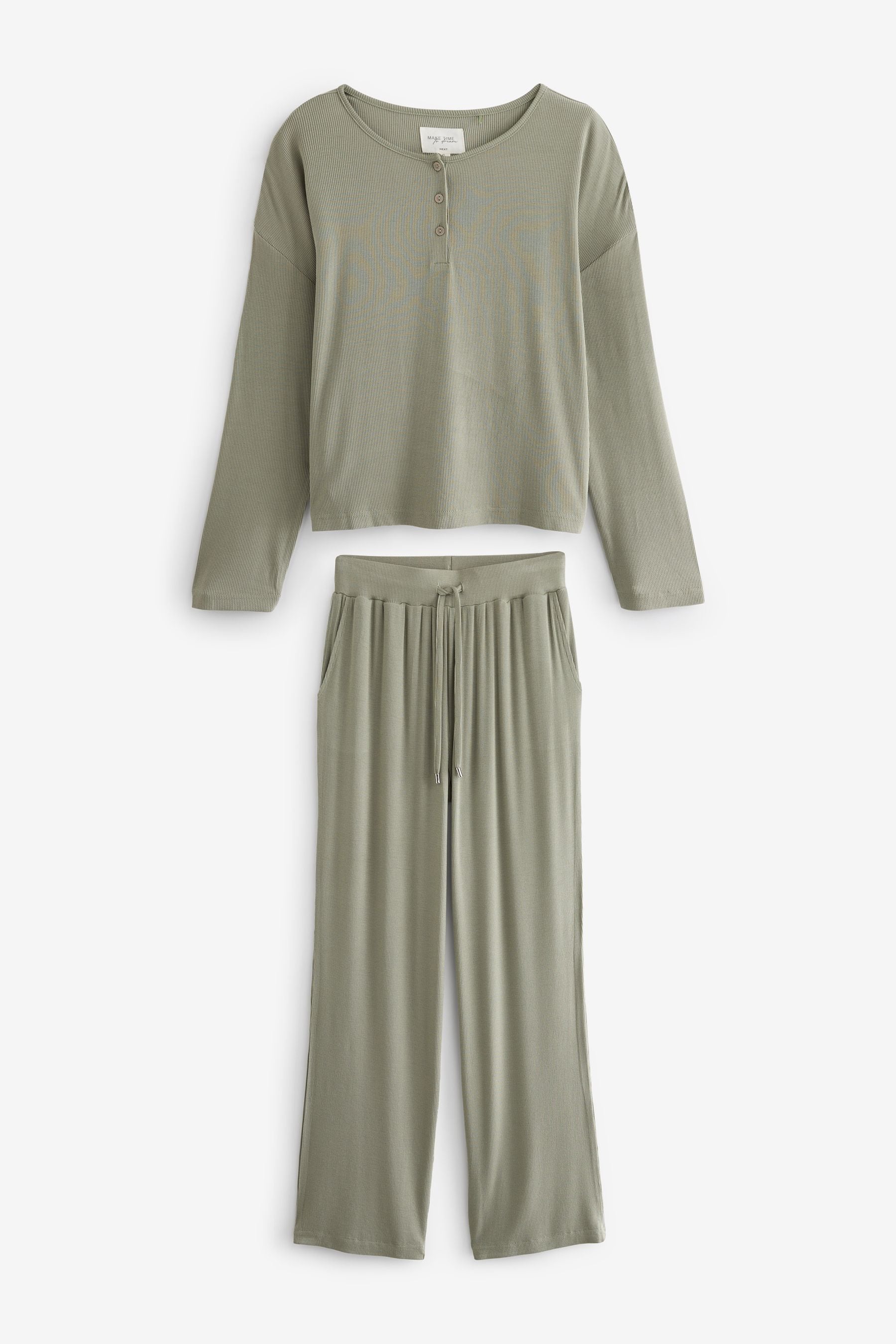 Buy Sage Green Rib Long Sleeve Pyjamas from the Next UK online shop