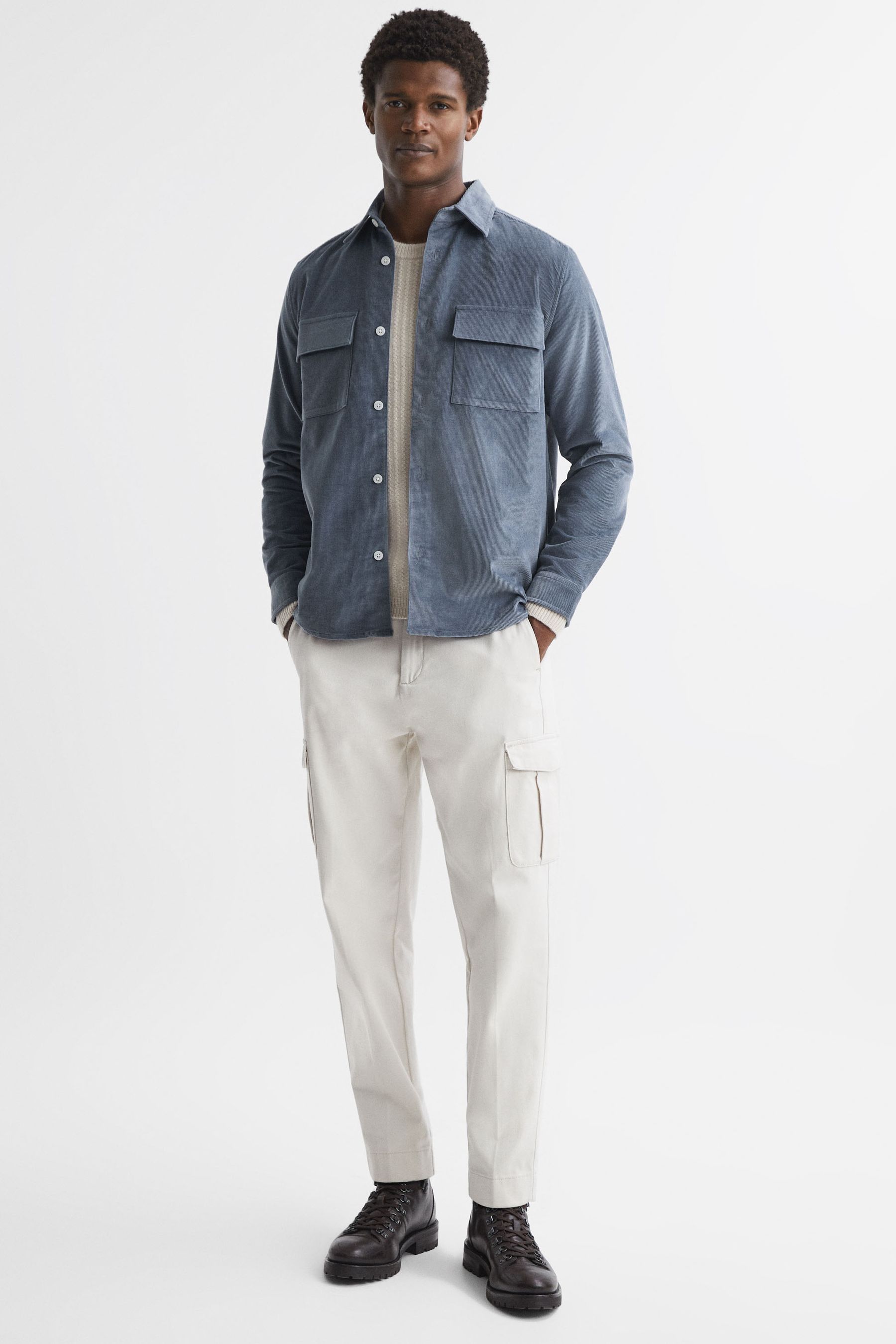 Buy Reiss Airforce Blue Colins Corduroy Button-Through Overshirt from ...