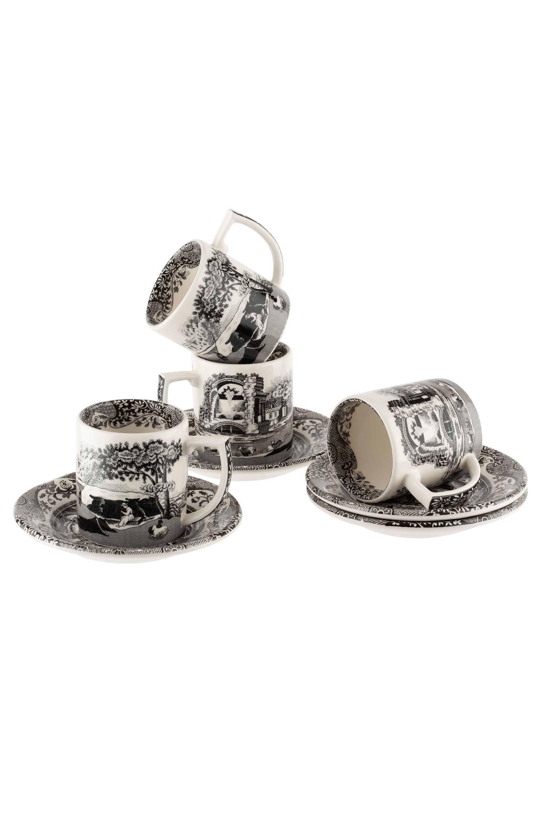 Buy Set of 4 Black Spode Black Italian Espresso Cup & Saucers from the
