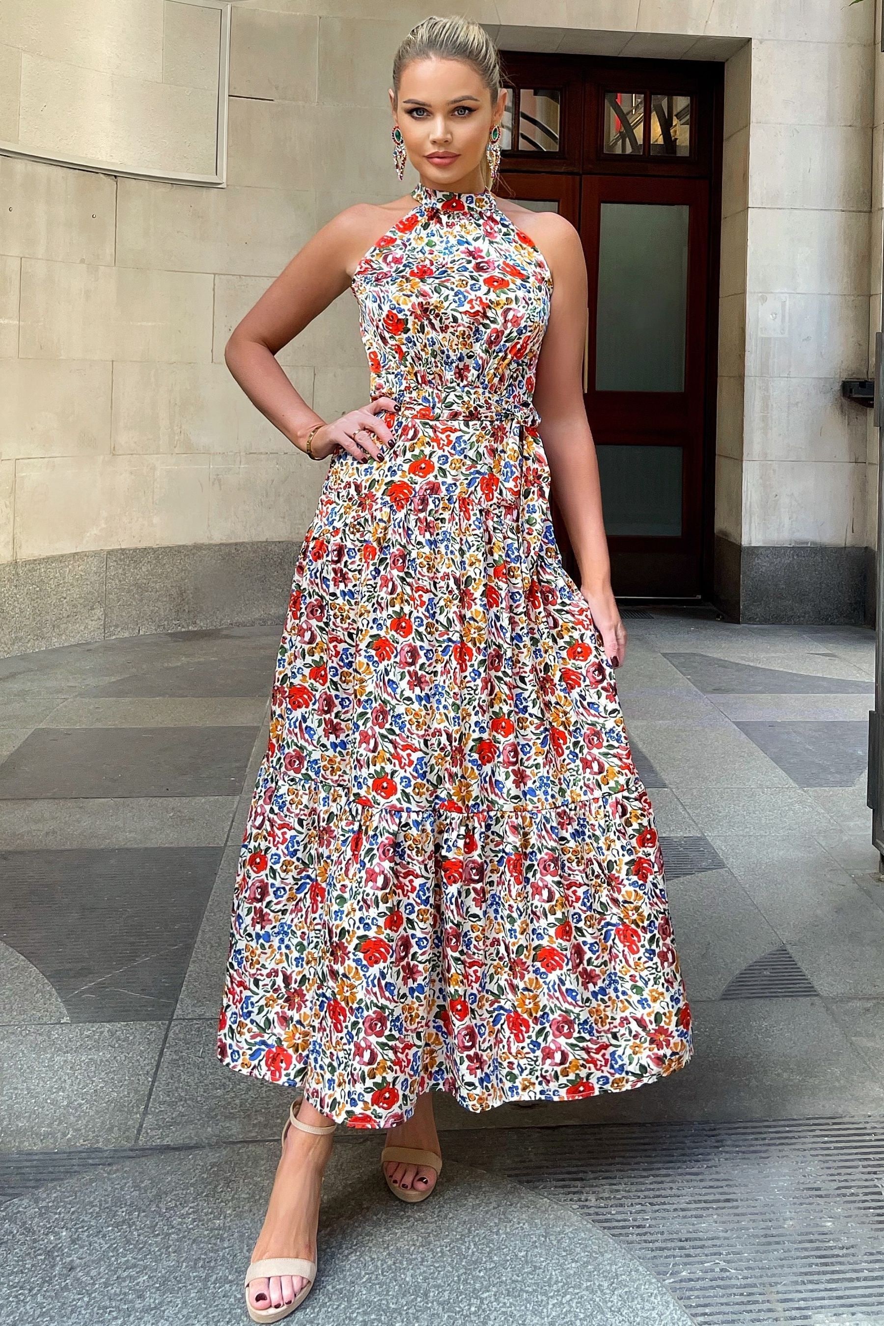 Buy AX Paris Multi Print High Neck Tie Belt Midi Dress from the Next UK ...