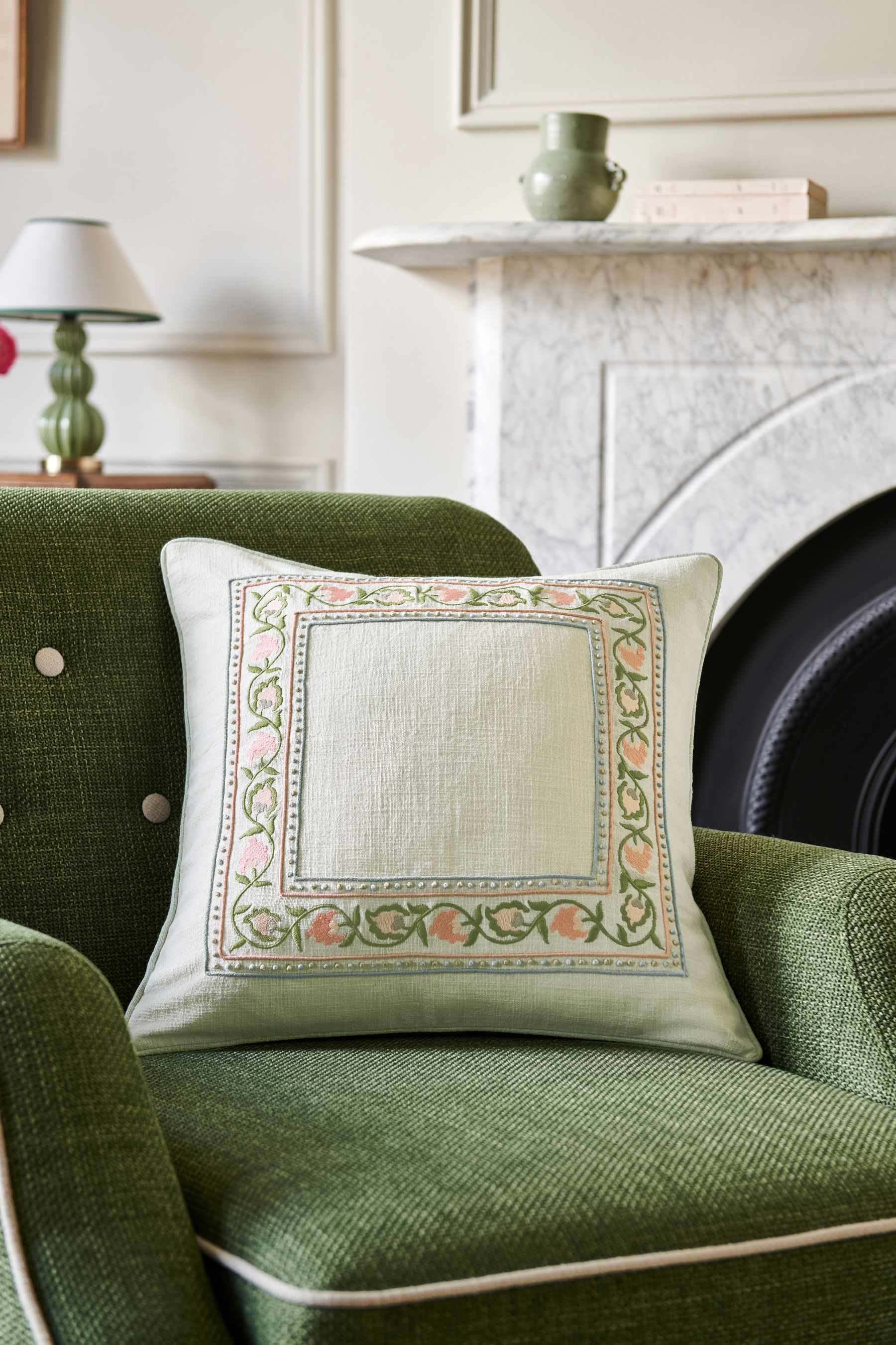 Buy Nina Campbell Pink Suzani Floral Embroidered Border Feather Filled Cushion from the Next UK