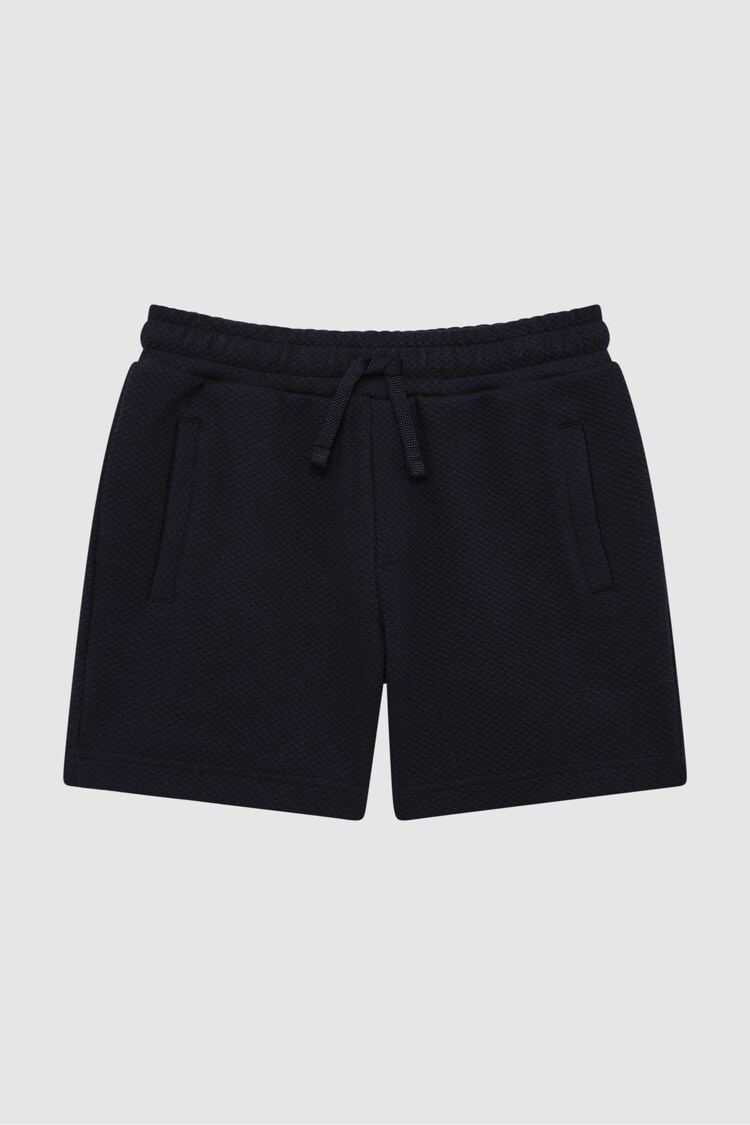 Reiss Navy Robin Senior Slim Fit Textured Drawstring Shorts - Image 1 of 1