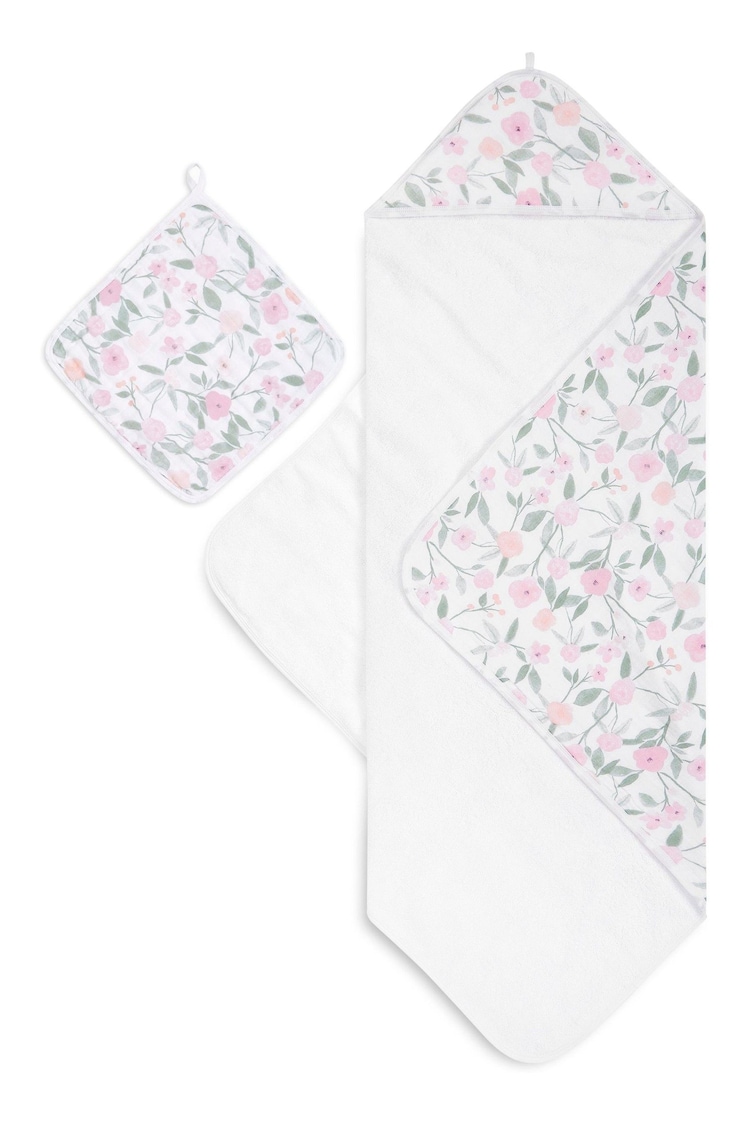aden + anais Pink 100% Cotton Muslin Backed Hooded Towel Set - Image 1 of 1
