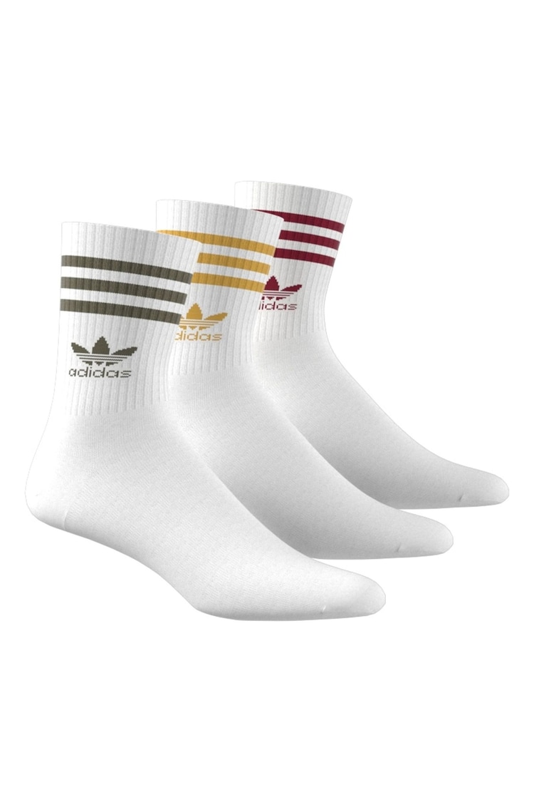 adidas Originals Cream White Mid Cut Crew Socks 3 Pack - Image 1 of 1