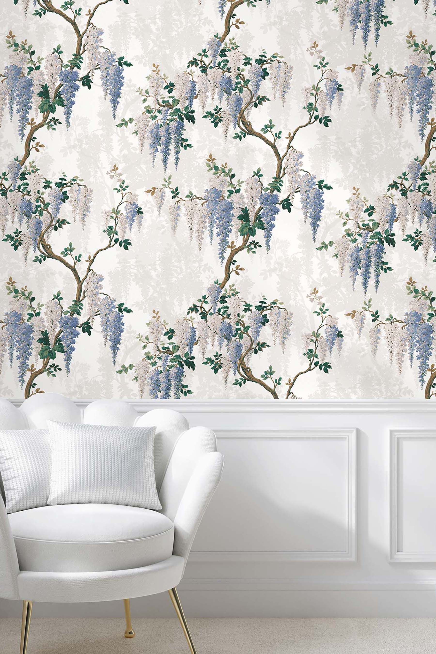 Buy Woodchip & Magnolia Blue Wisteria Wallpaper from the Next UK online shop