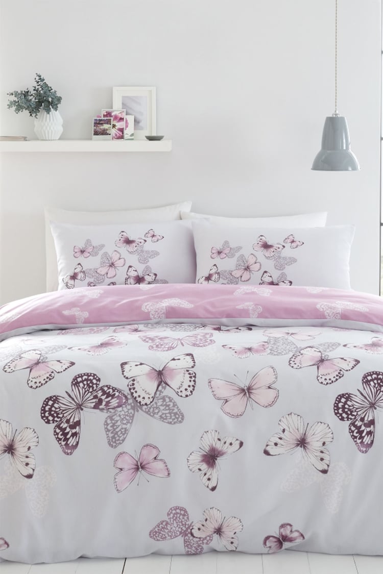 Catherine Lansfield Purple Scatter Butterfly Duvet Cover and Pillowcase Set - Image 1 of 1