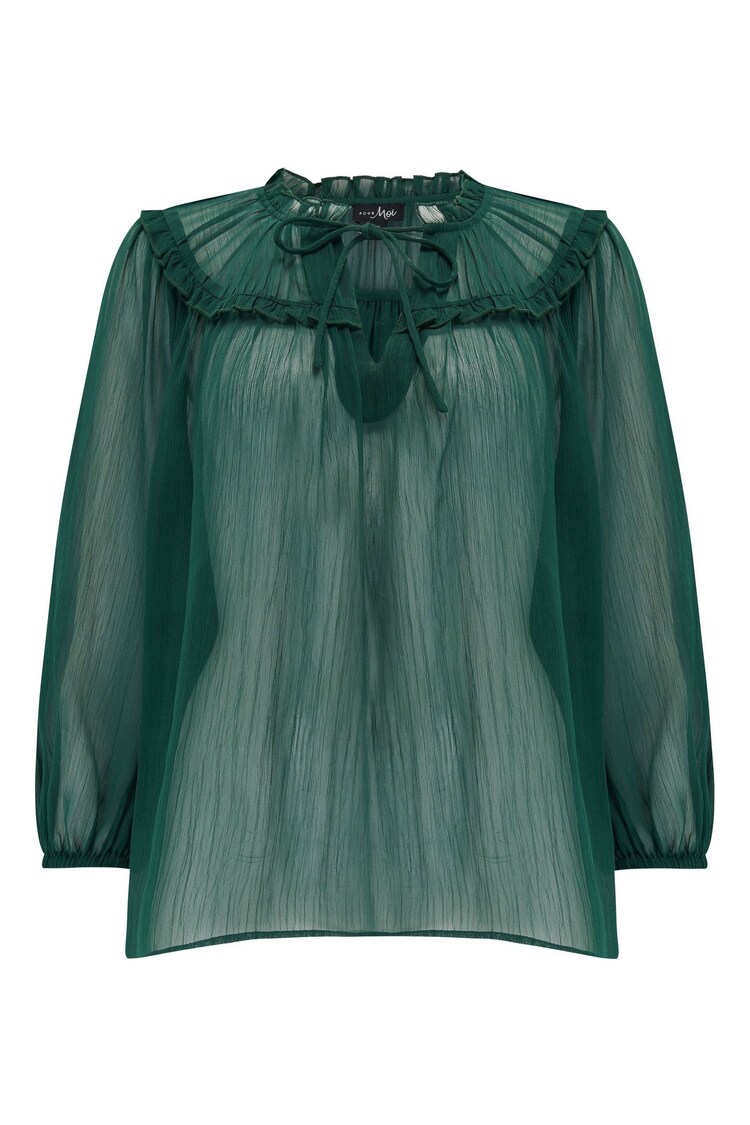 Pour Moi Green Sian Chiffon 3/4 Sleeve Blouse - Image 1 of 1