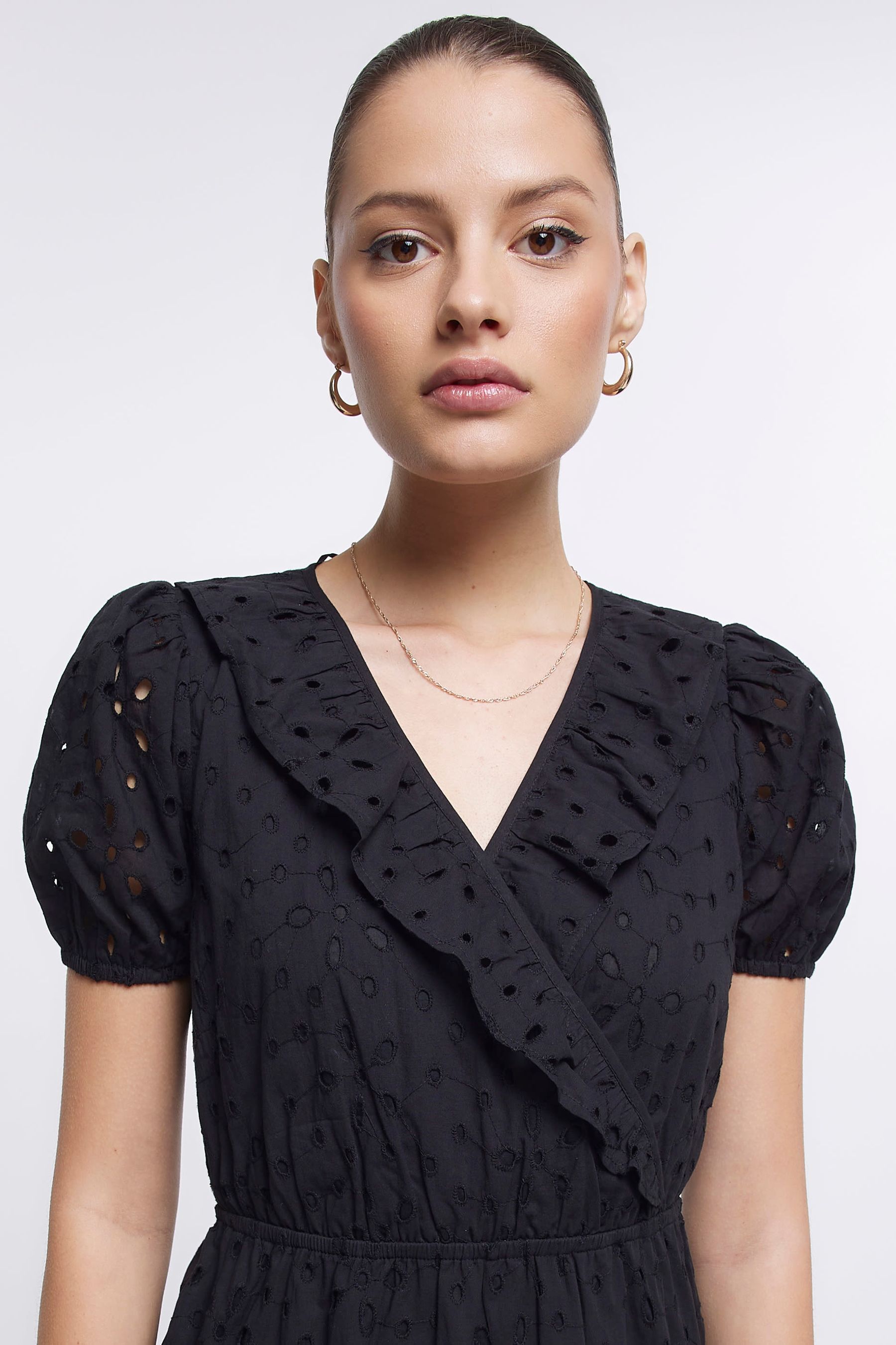 Buy River Island Black Broderie Wrap Mini Dress from the Next UK online ...