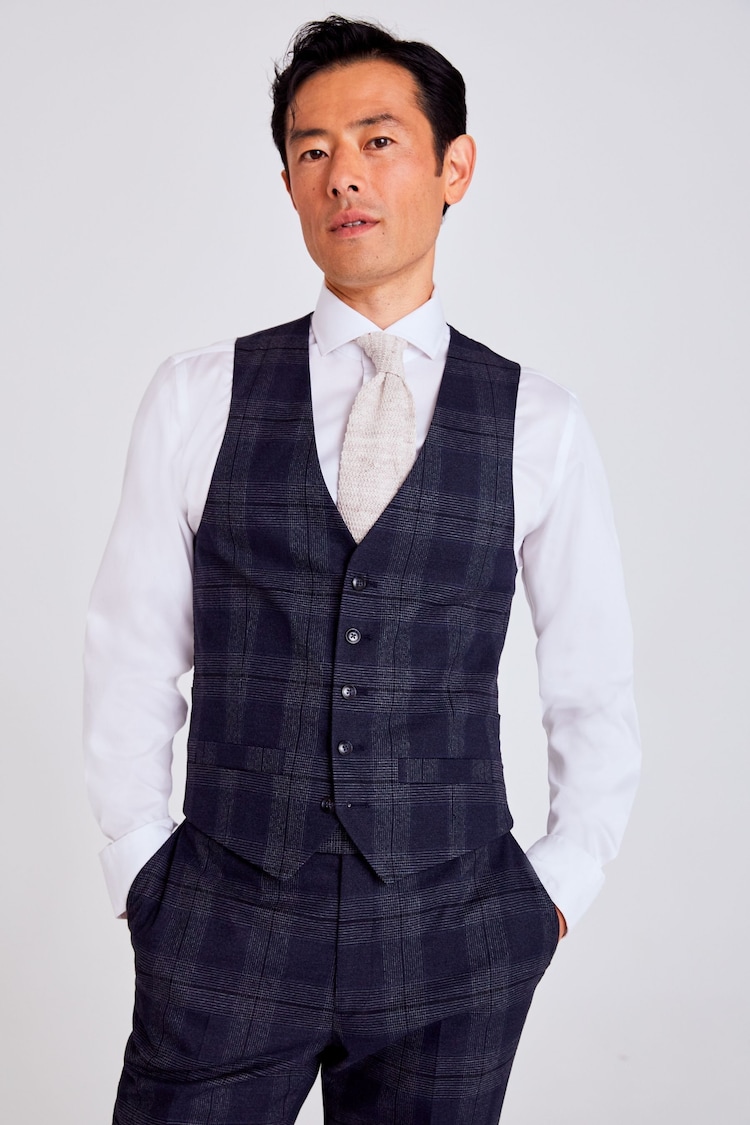 MOSS Tailored Fit Blue with Black Check Blue Waistcoat - Image 1 of 1