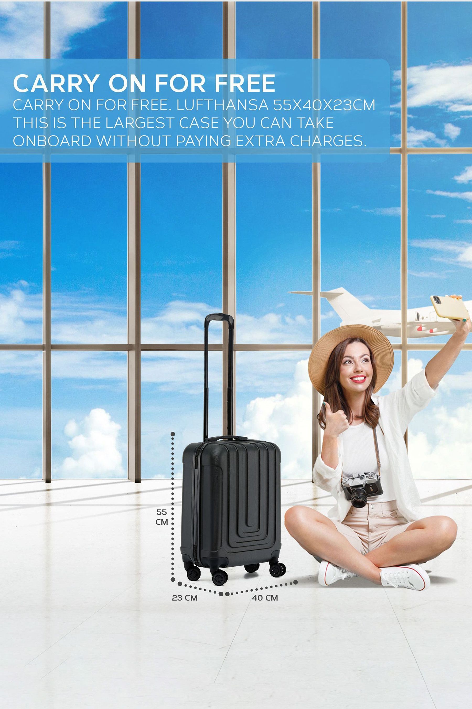 Buy Flight Knight 55x40x23cm Black 8 Wheel ABS Hard Case Cabin Carry On