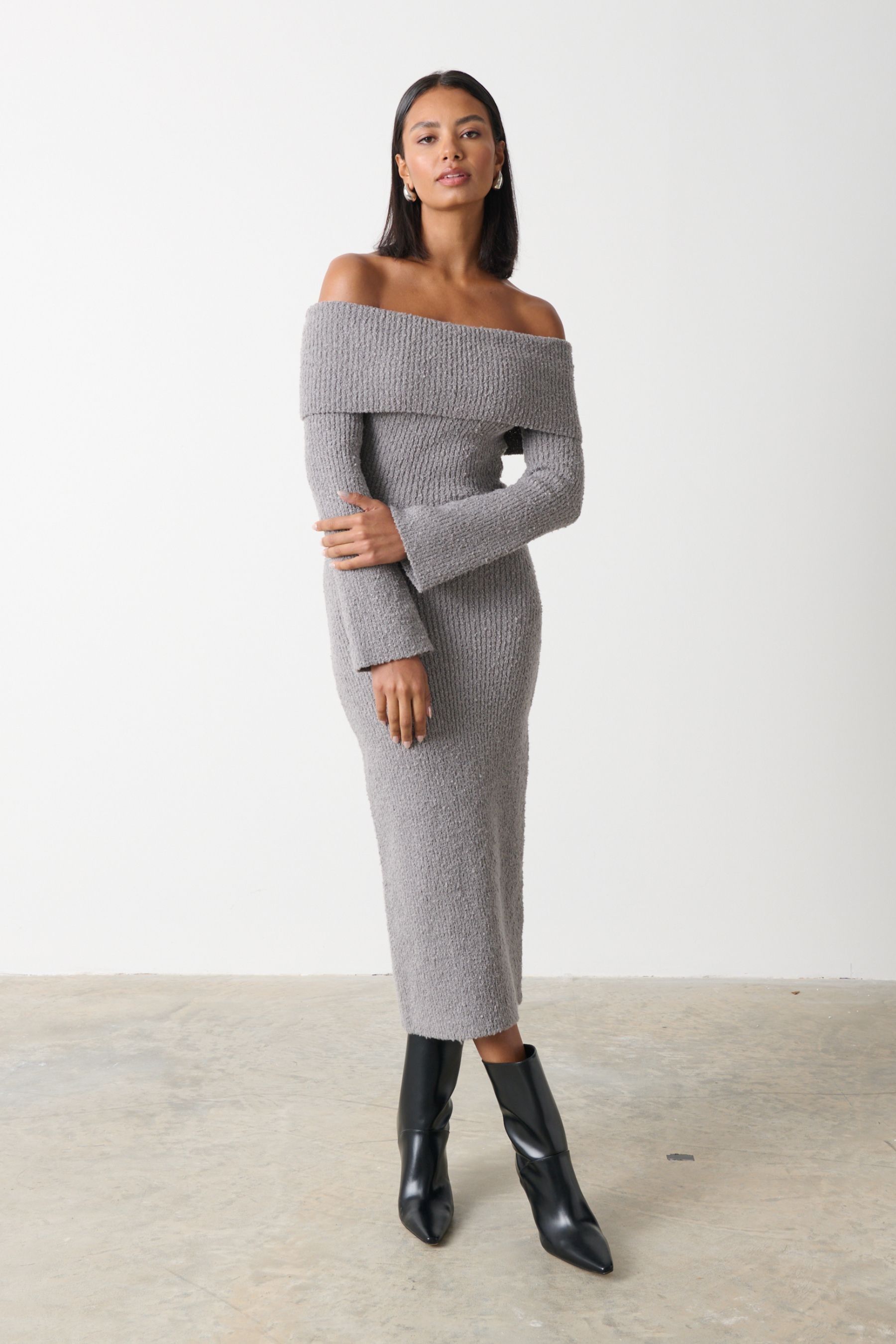 Buy Pretty Lavish Grey Elodie Textured Knitted Jumper Dress from the ...