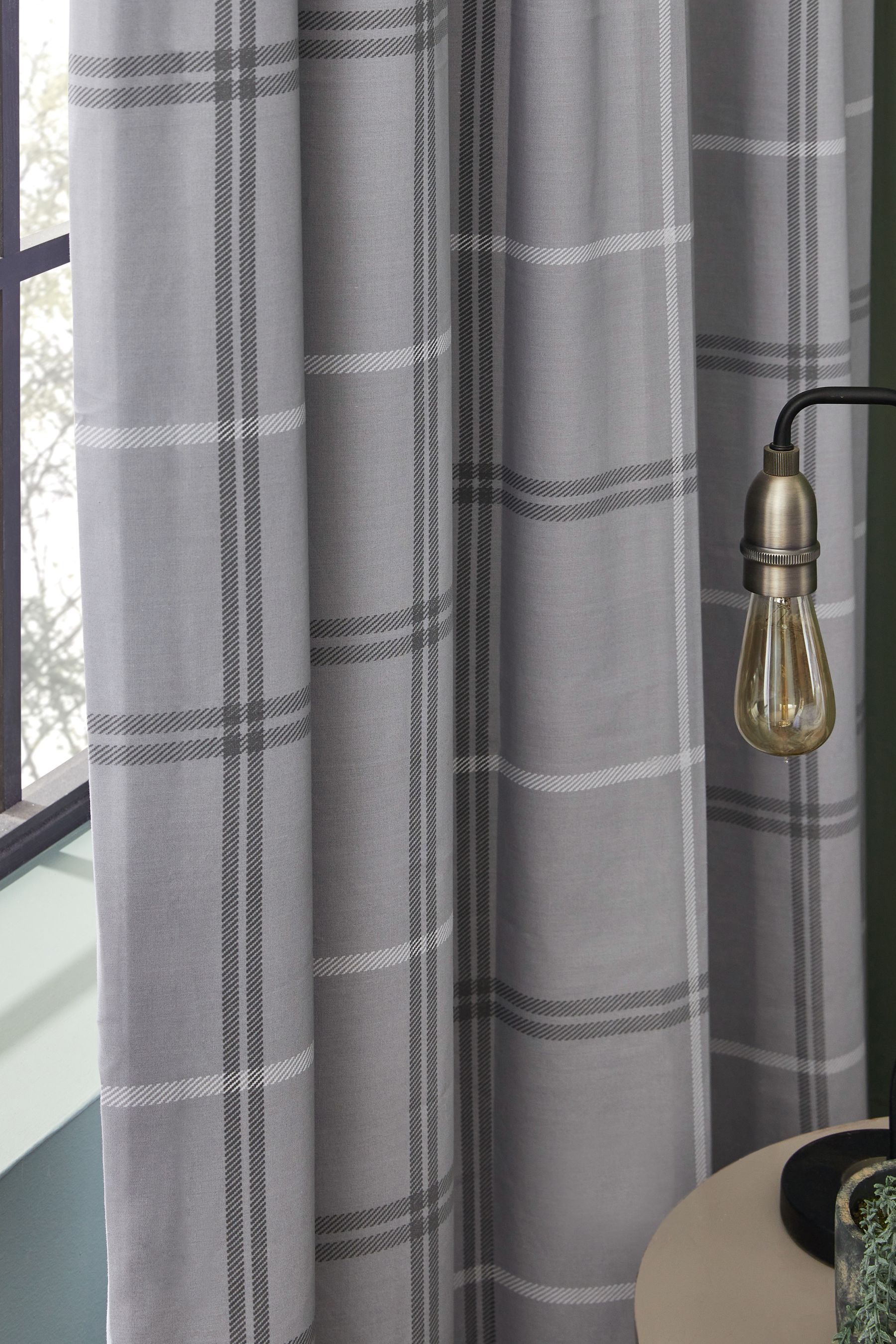 Buy Grey Next Versatile Check Eyelet Blackout Curtains from the Next UK