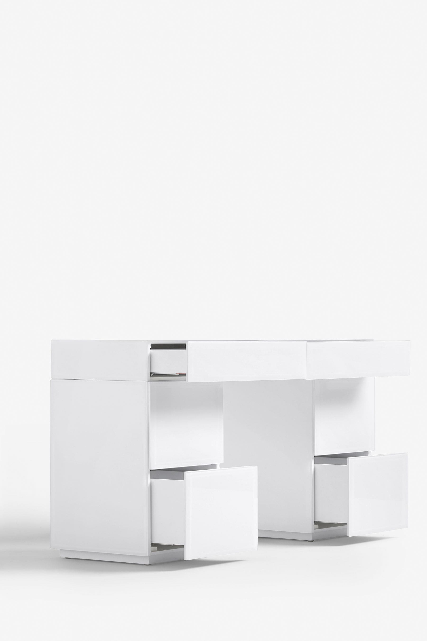 Buy White Sloane Glass Collection Luxe Storage Console Dressing Table ...