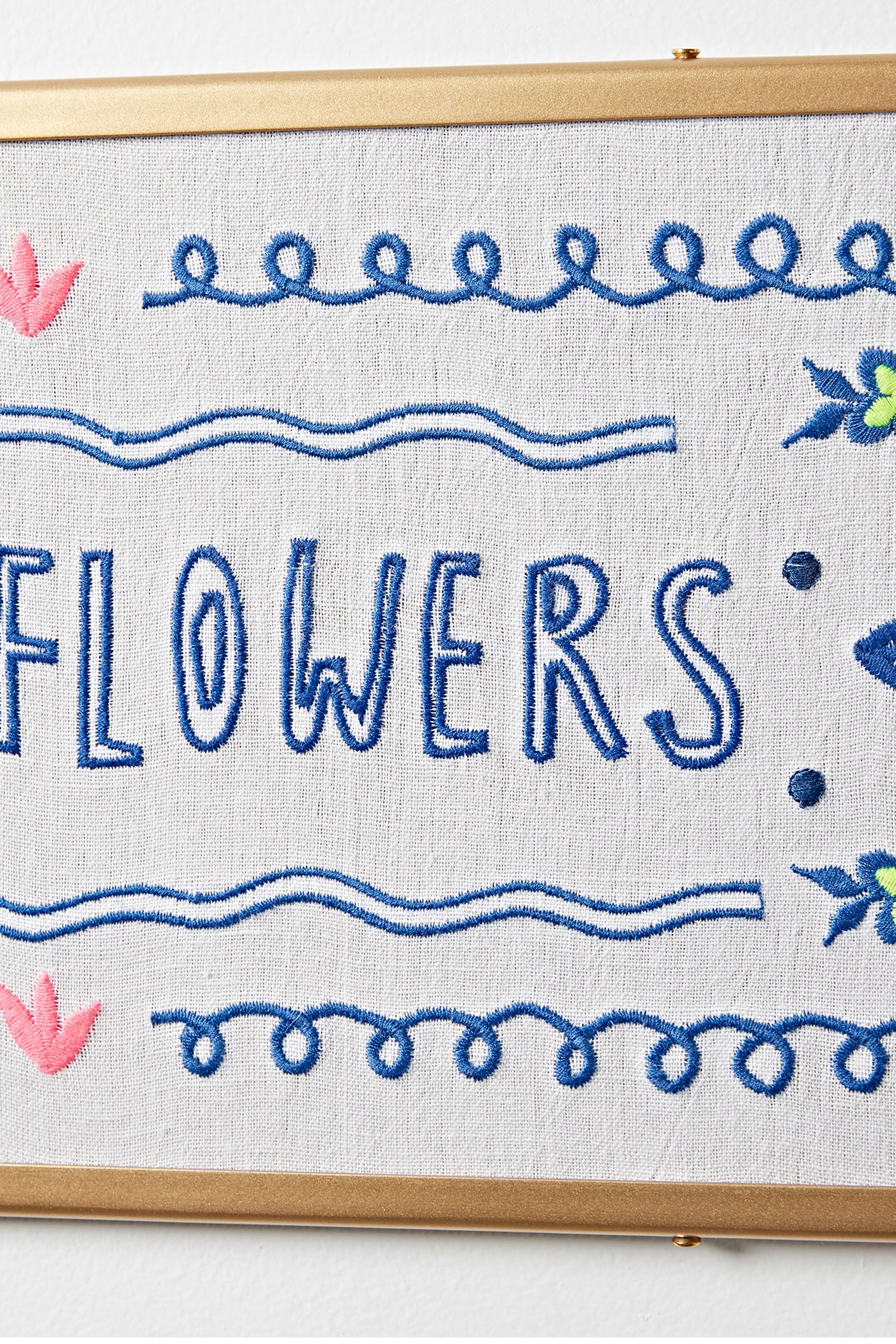 Buy Oliver Bonas Blue Embroidered No Rain No Flowers Wall Art from the