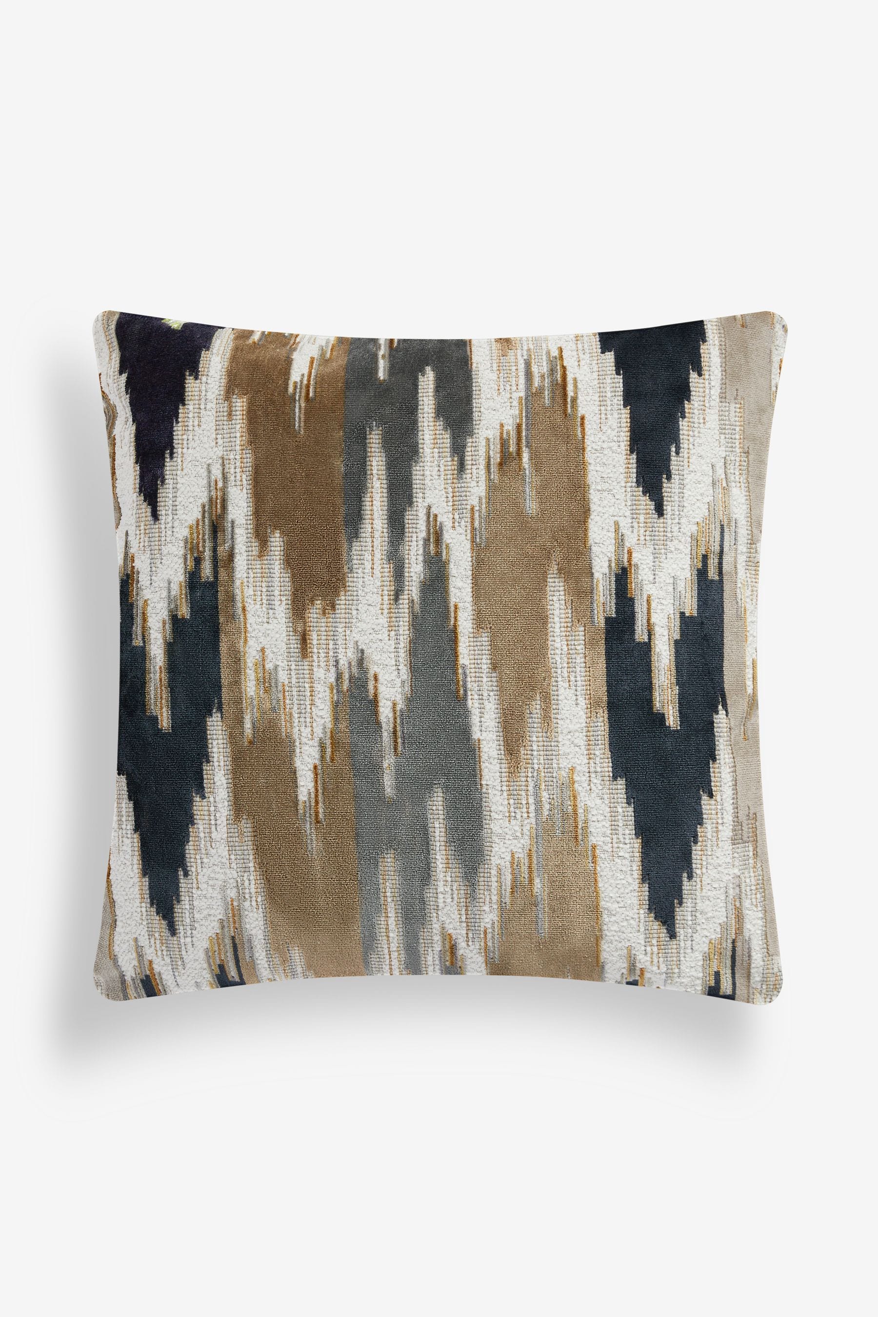 Buy Navy Blue Zig Zag Cut Velvet 59 x 59cm Oblong Cushion from the Next