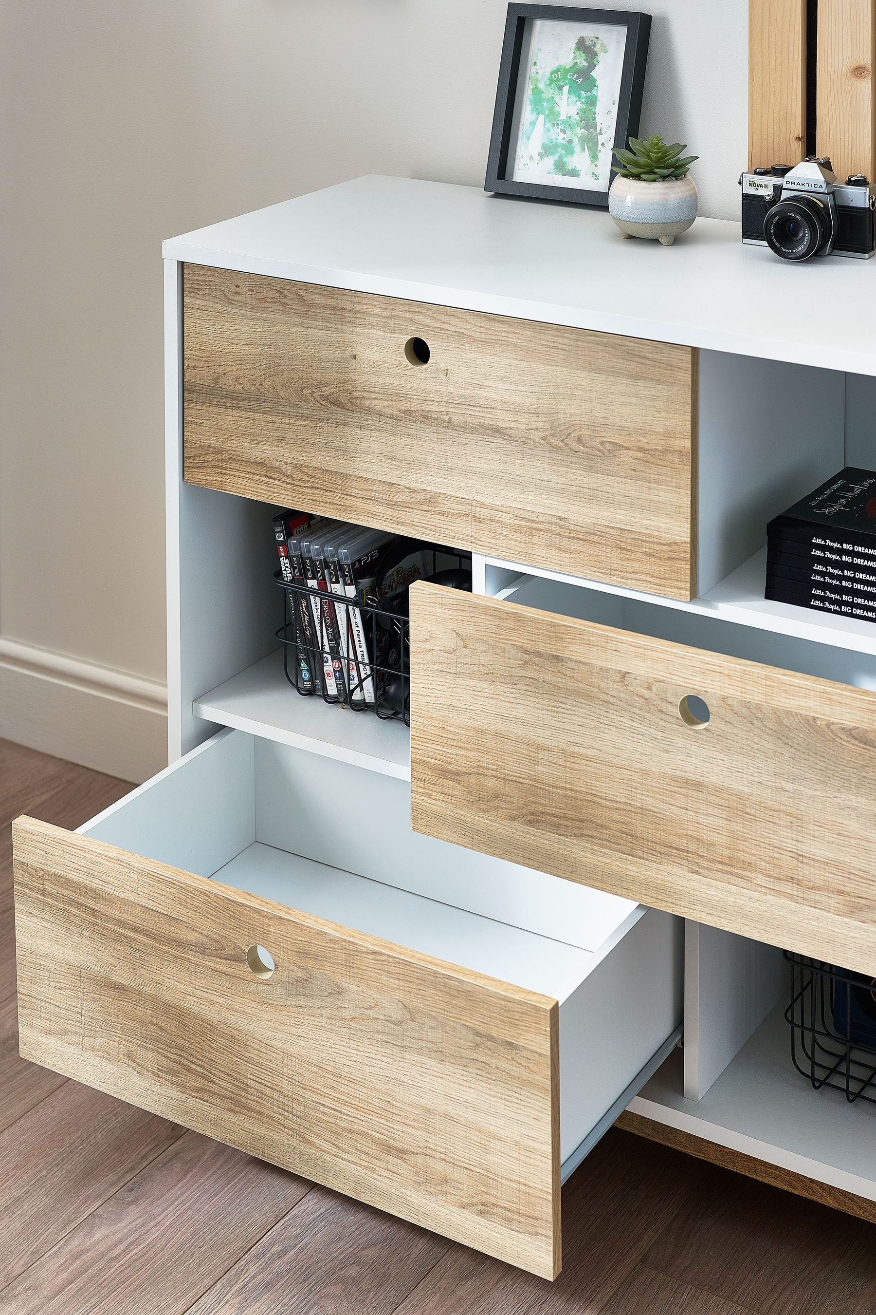 Buy White/Wood Effect Parker Kids Nursery 3 Drawer Chest of Drawers from Next Ireland