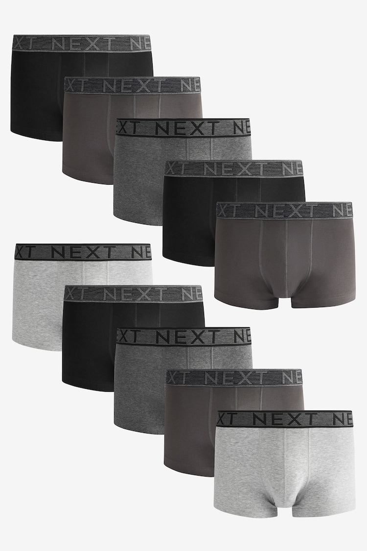 Grey 10 pack Cotton Rich Blend Hipsters Boxers - Image 1 of 1