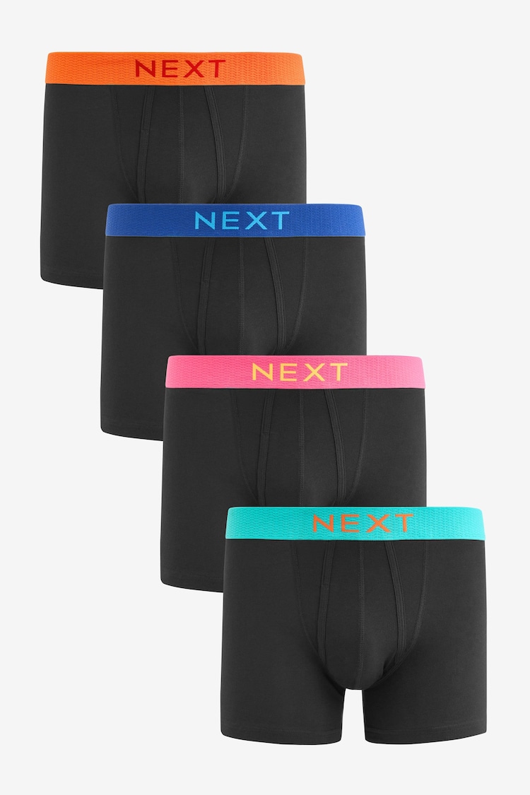 Black Bright Colour Contrast Texture Waistband 4 pack A-Front Boxers - Image 1 of 1