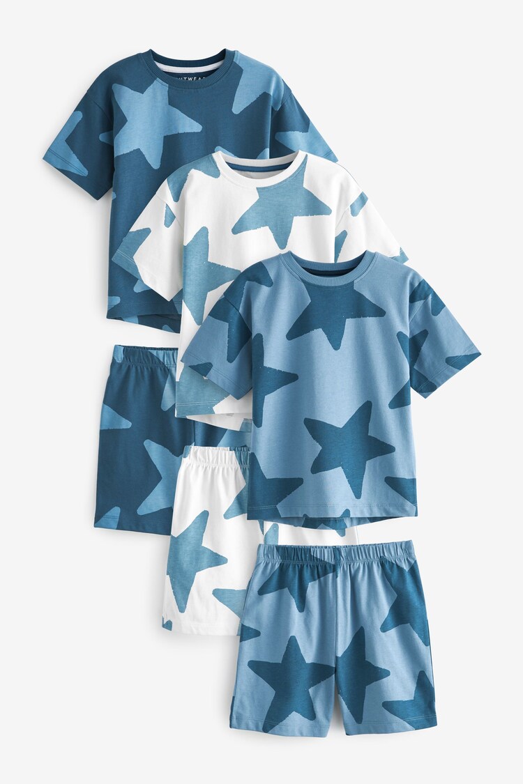 Navy Blue/White Stars Short Pyjamas 3 Pack (9mths-12yrs) - Image 1 of 1