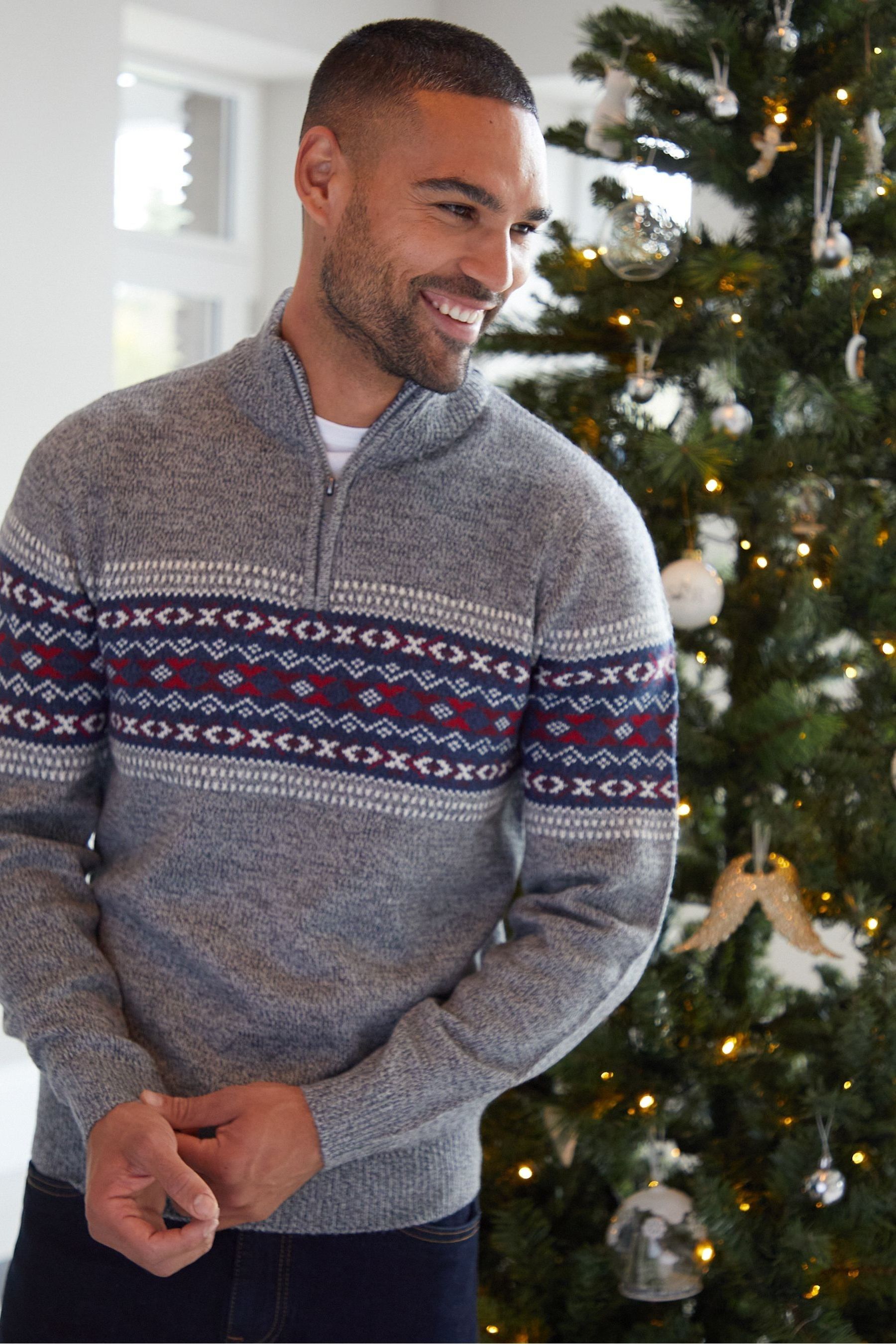 Mens half zip christmas jumper hotsell