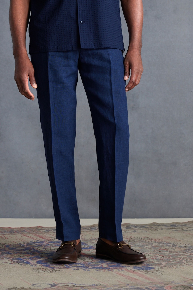 Blue Slim Fit Signature Leomaster 100% Linen Suit: Trousers - Image 1 of 1