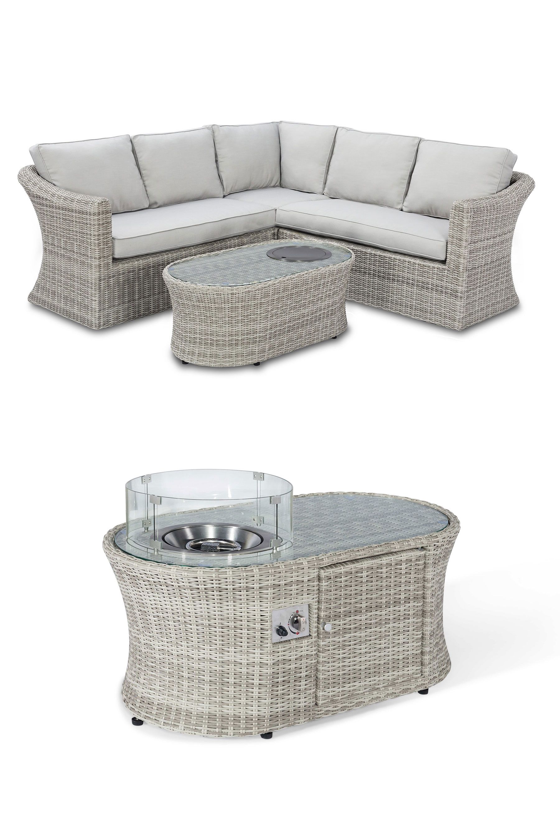 Buy Maze Light Grey Garden Oxford Small Corner Sofa Set With Fire Pit