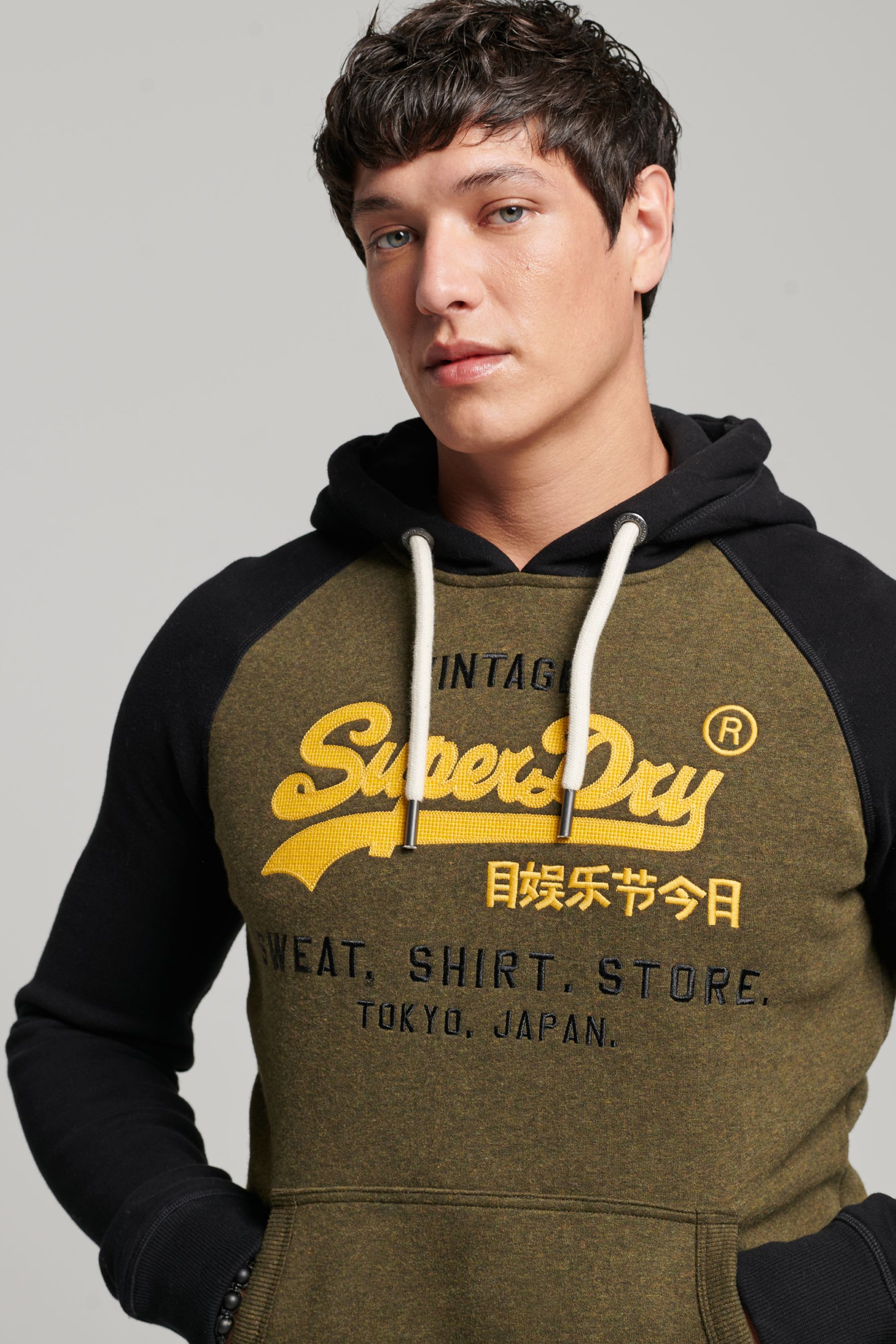 Buy Superdry Black Organic Cotton Vintage Logo Heritage Raglan Hoodie from Next Luxembourg