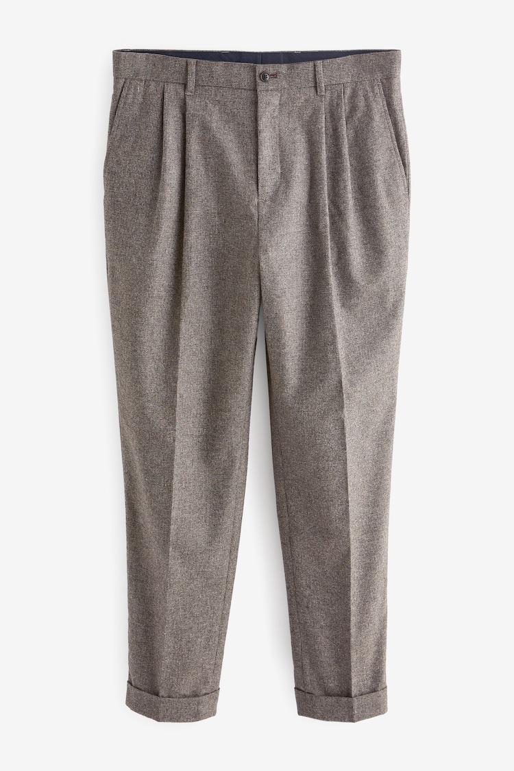 Textured Neutral Relaxed Tapered Nova Fides Italian Fabric Trousers With Wool - Image 1 of 1