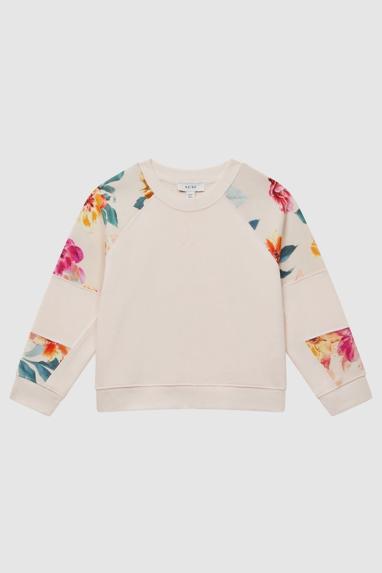 Reiss Pink Brooke Junior Floral Print Cotton Jersey Sweatshirt - Image 1 of 1