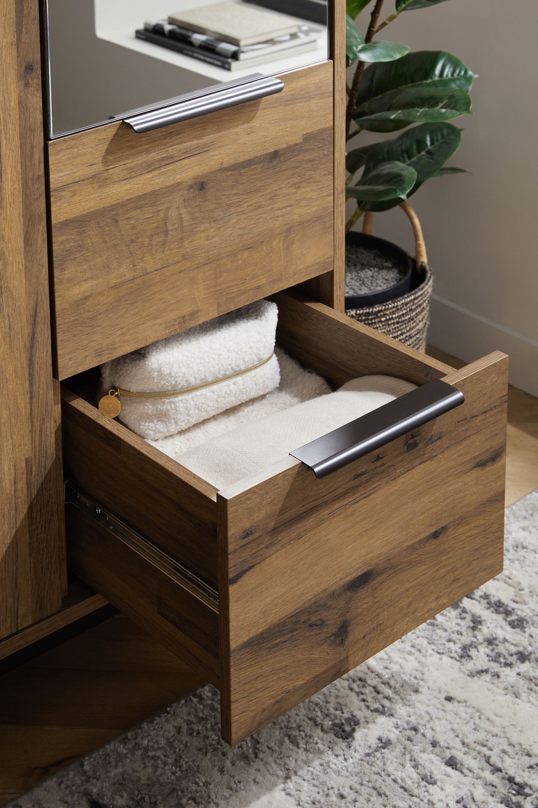 Buy Dark Bronx Oak Slim Triple, 2 Drawers Effect Semi Fitted Mirrored