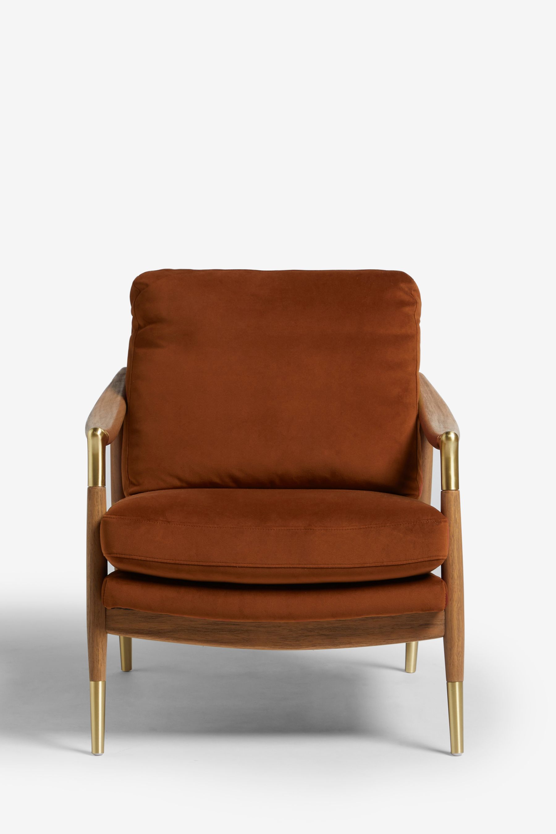 Buy Soft Velvet Rust Brown Flinton Wooden Walnut Effect Leg Accent
