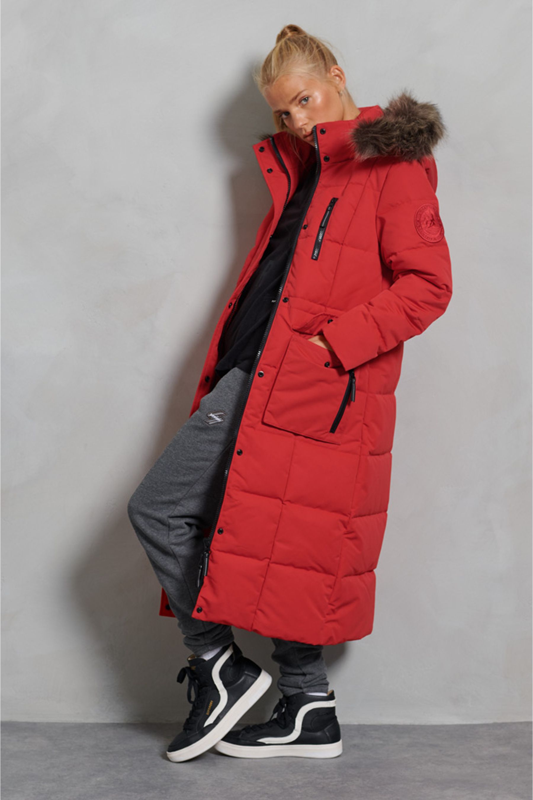 Buy Superdry Red Longline Faux Fur Everest Coat from the Next UK online ...
