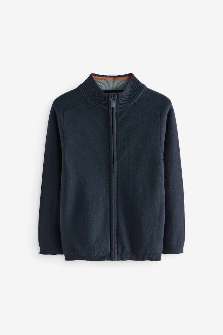Navy 100% Cotton Zip Through Knitted Cardigan (3-16yrs) - Image 1 of 1