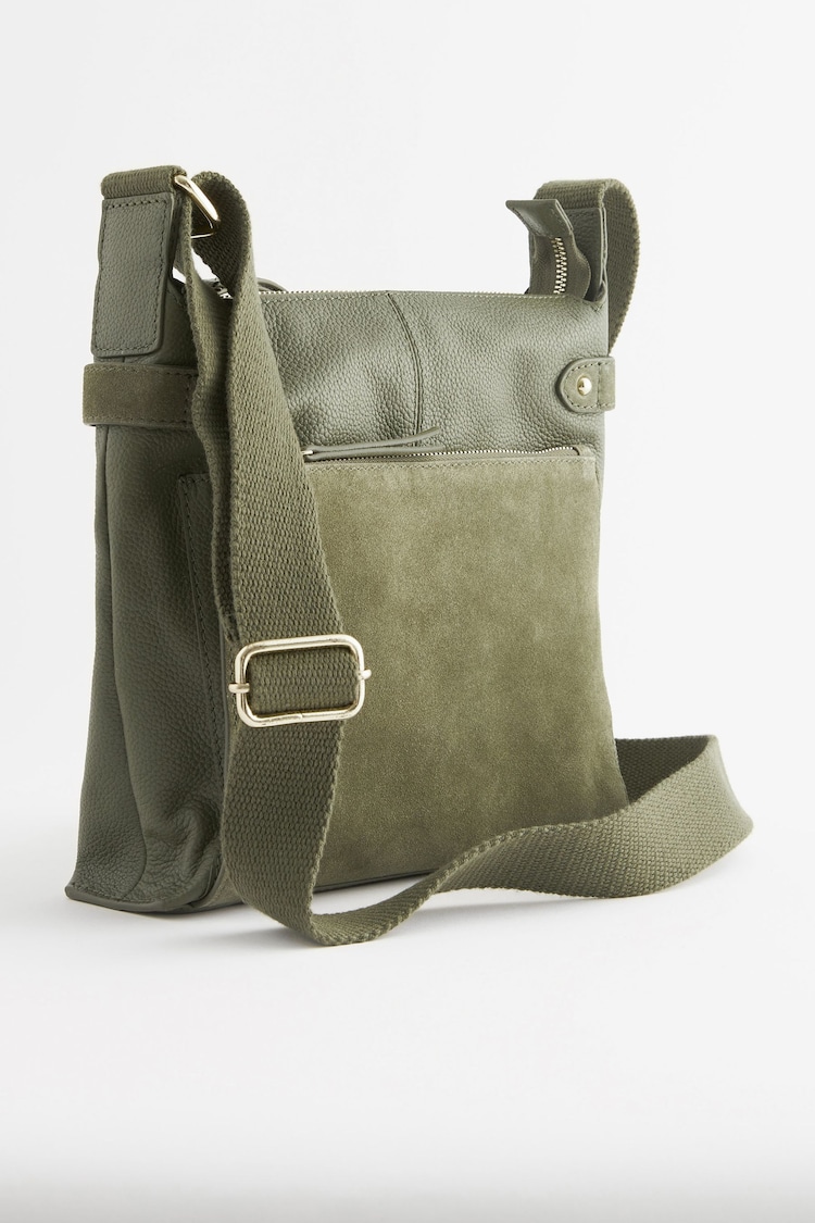 Khaki Green Leather Pocket Messenger Bag - Image 1 of 1