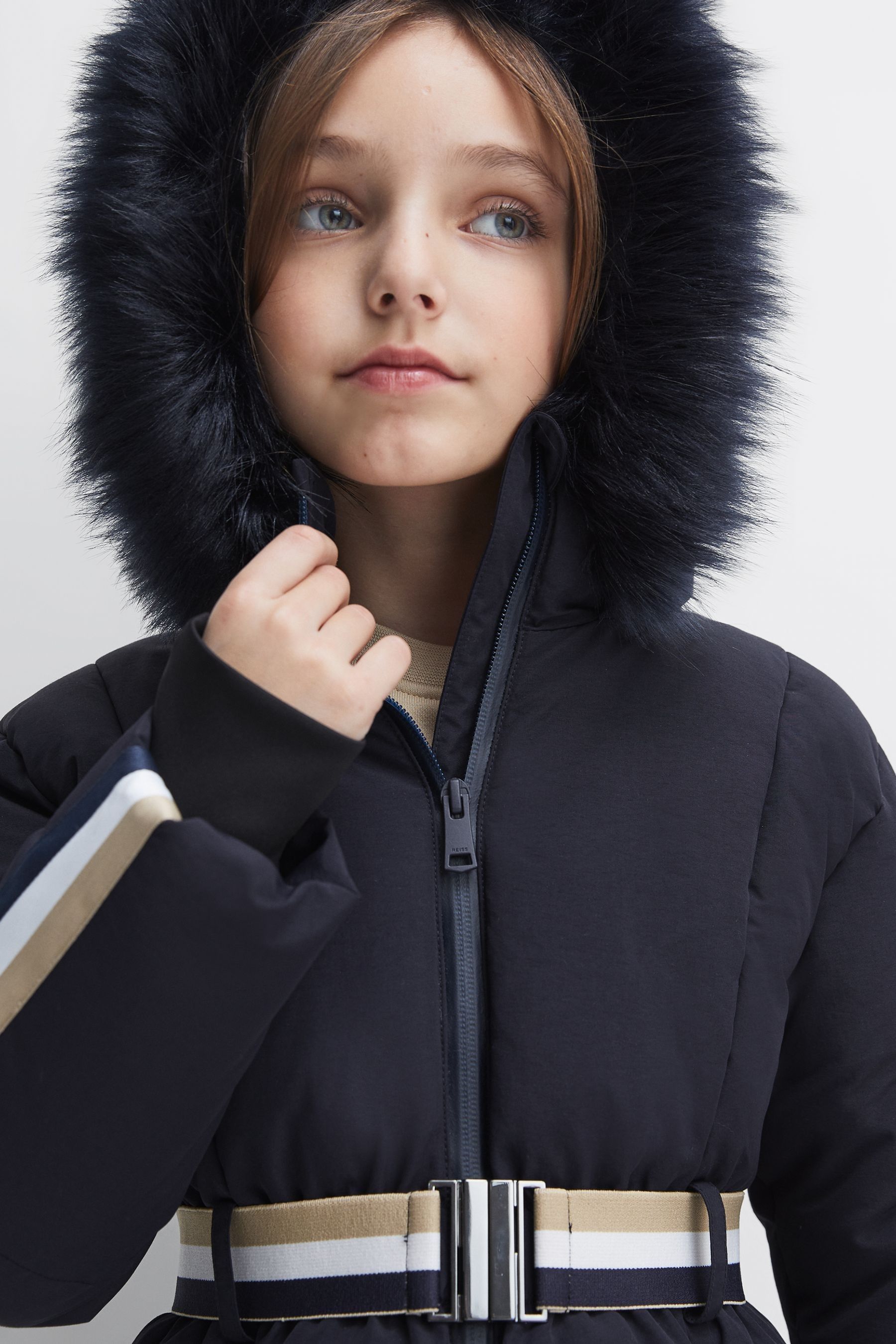 Buy Reiss Navy Cara Senior Quilted Faux Fur Hooded Coat from the Next