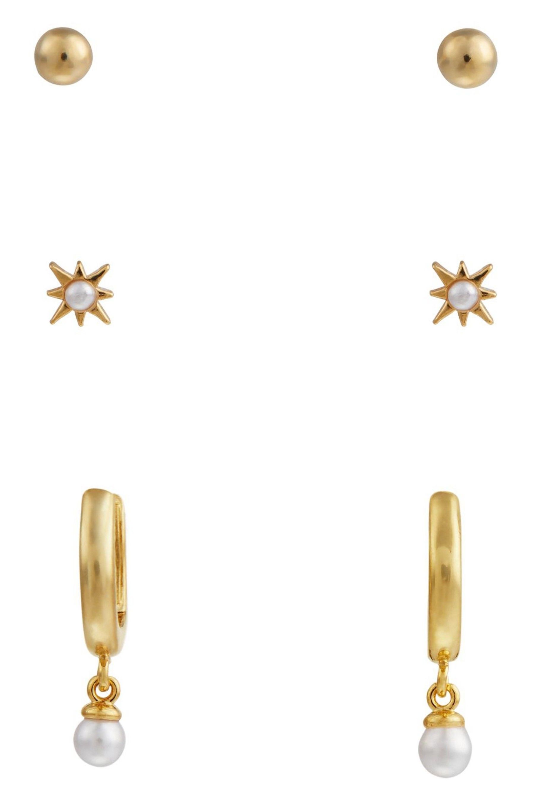 Buy Orelia London 18K Gold Pearl Drop Hoop & Starburst Stud Earrings
