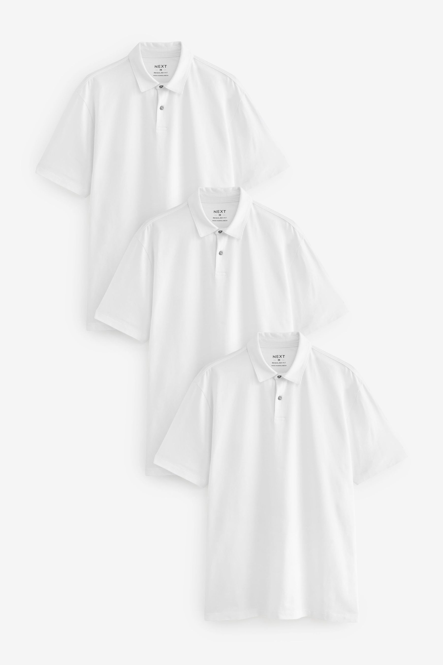 Buy White Regular Fit Short Sleeve Jersey Polo Shirts 3 Pack from the ...