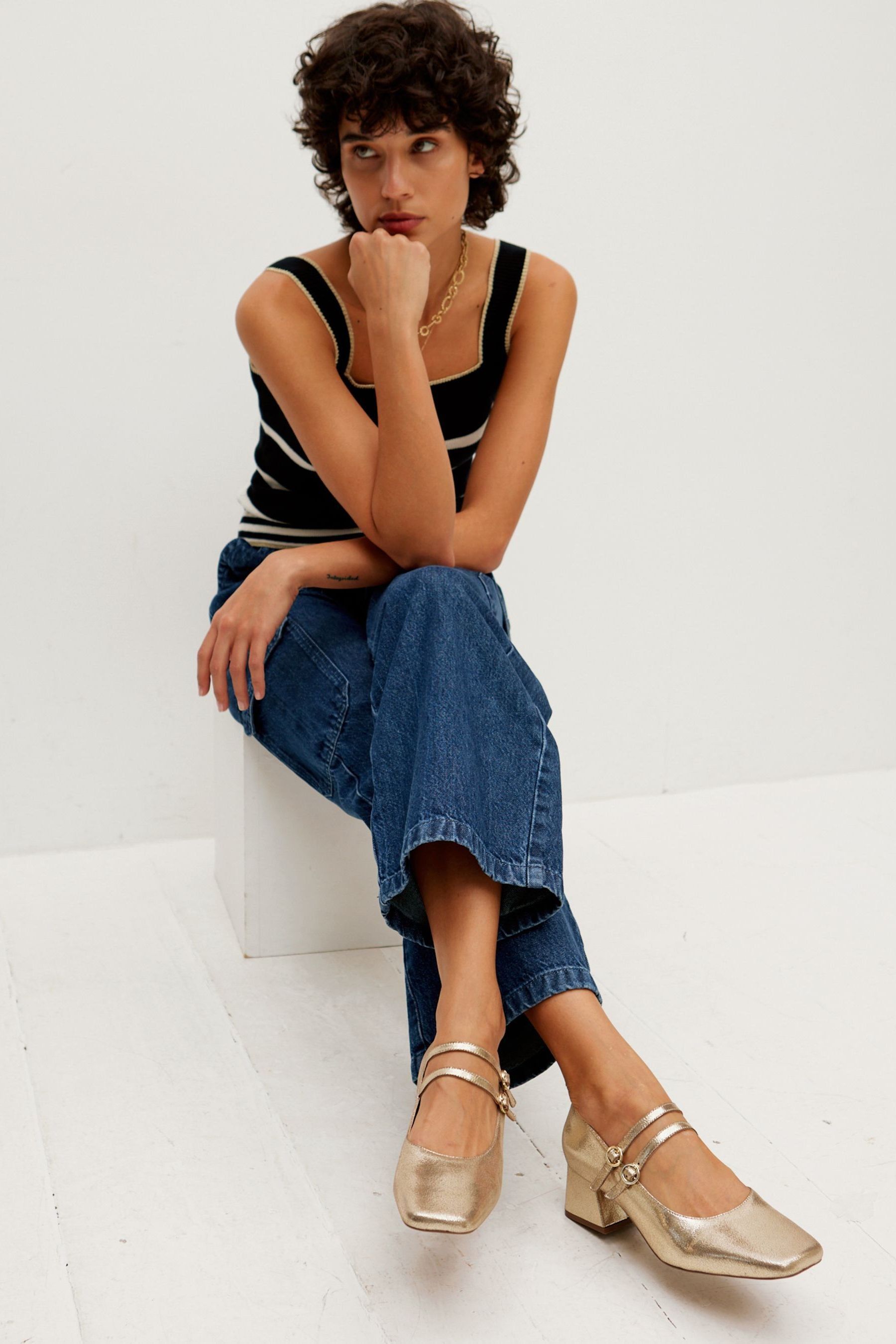 Buy Oliver Bonas Gold Mary Jane Metallic Leather Heeled Shoes from Next