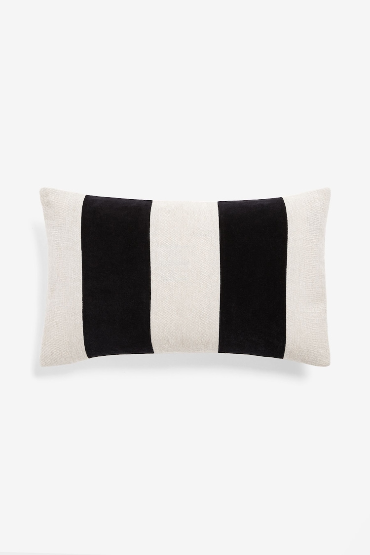 Black/White Stripe 50 x 30cm Linford Velvet Cushion - Image 1 of 1