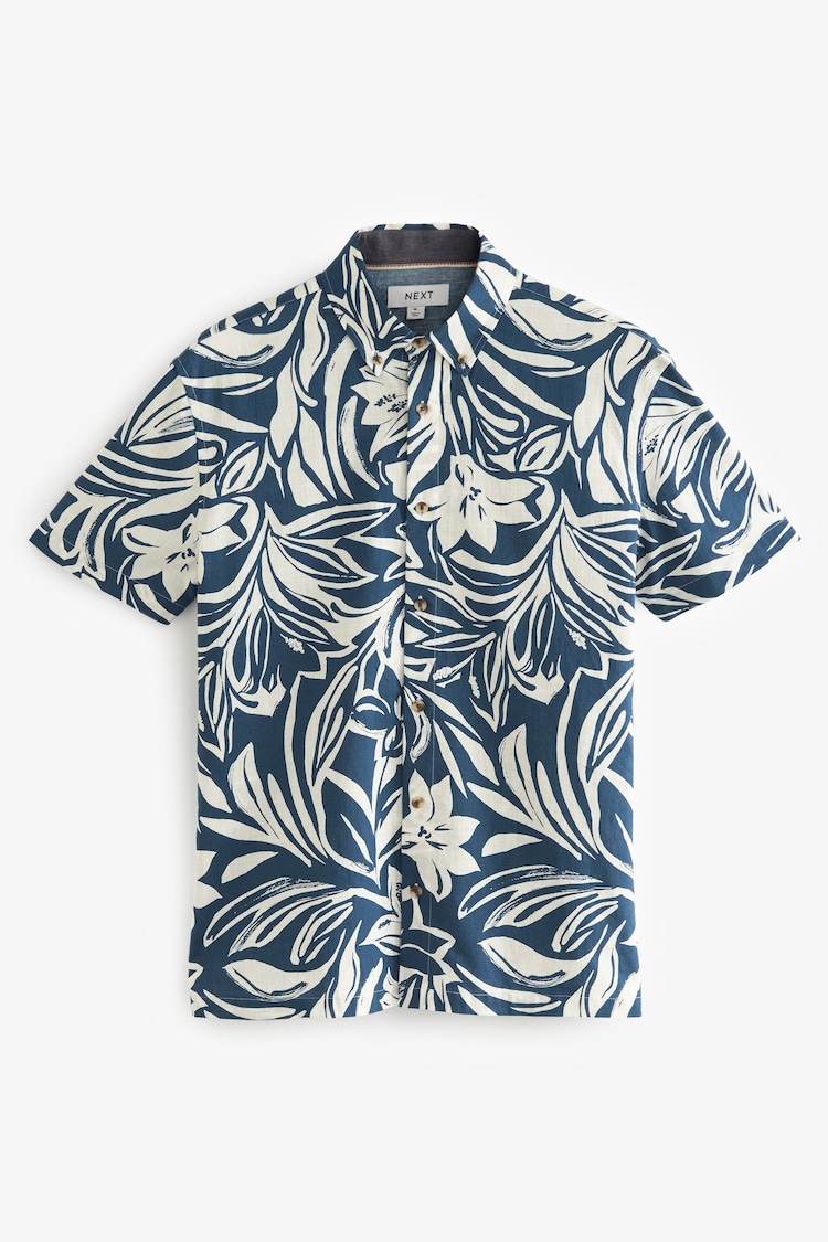 Navy/White Printed Floral Short Sleeve Oxford Shirt - Image 1 of 1