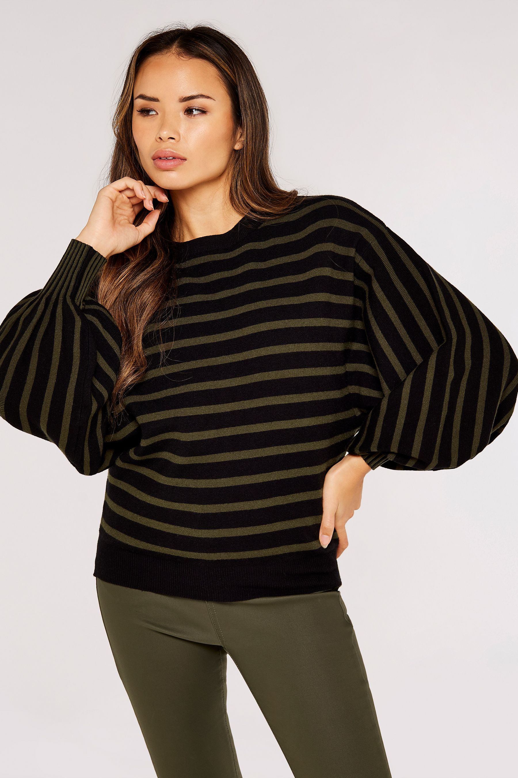 Buy Apricot Green & Black Stripe Rib Boxy Jumper from the Next UK ...