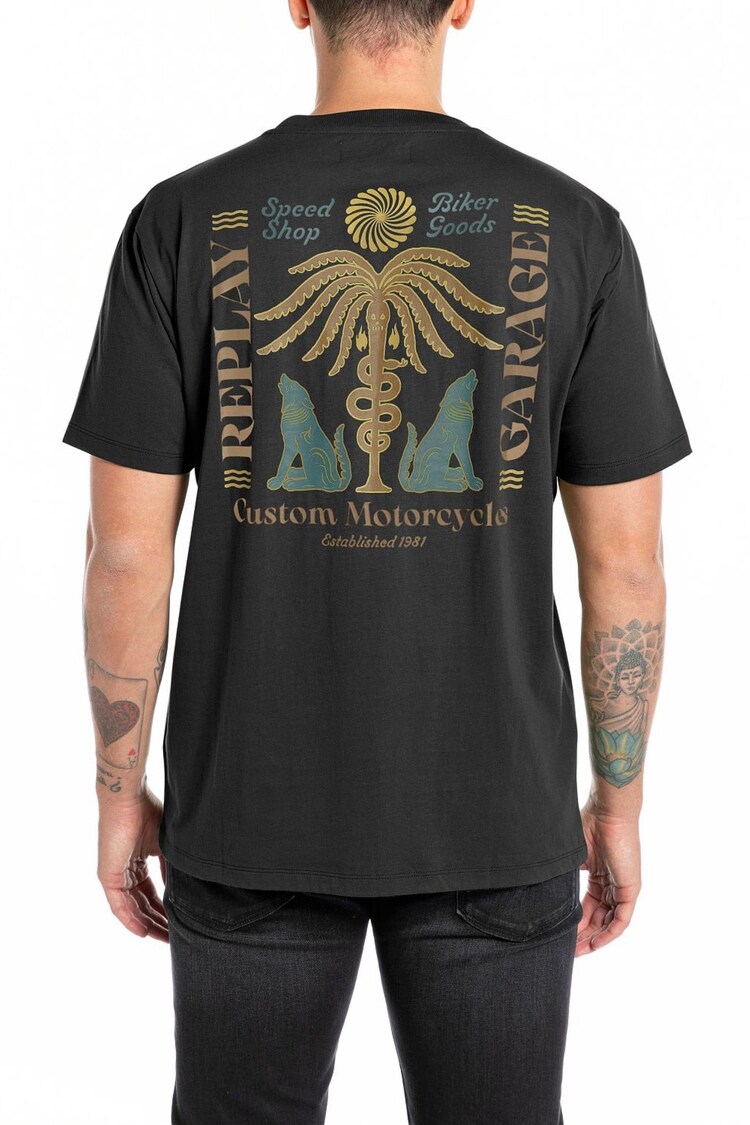 Replay Black Briker Evolution Back Print 100% Cotton T-Shirt - Image 1 of 1