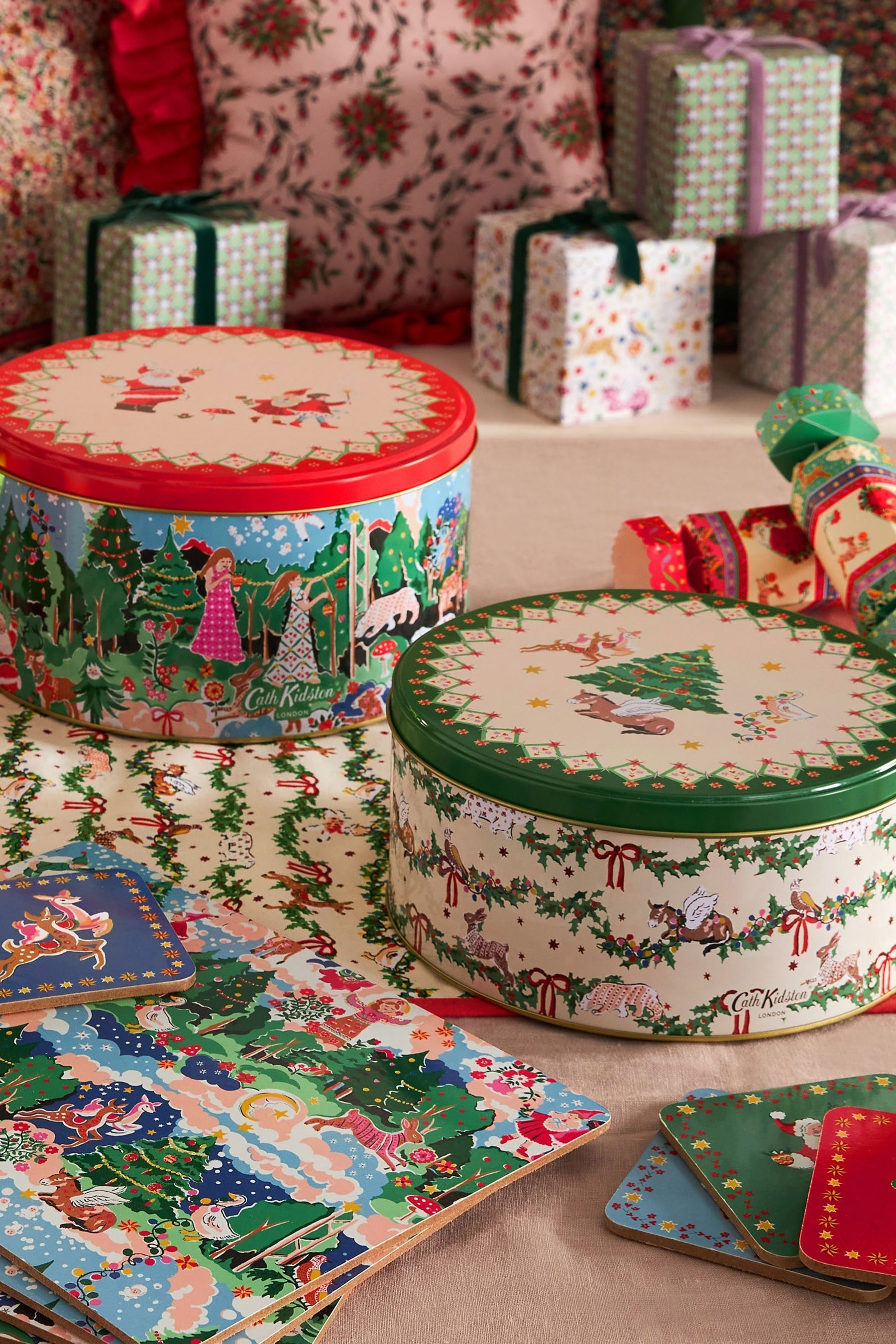 Buy Cath Kidston Set of 2 Cream Christmas Cake Tins from the Next UK