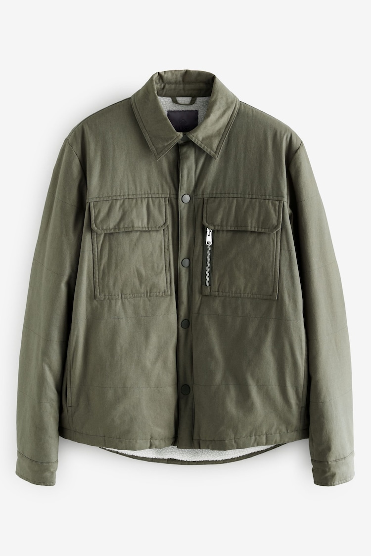 Khaki Green Borg Lined Collared Shacket - Image 1 of 1