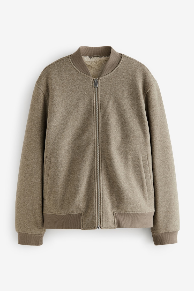 Neutral Wool Look Borg Lined Bomber Jacket - Image 1 of 1
