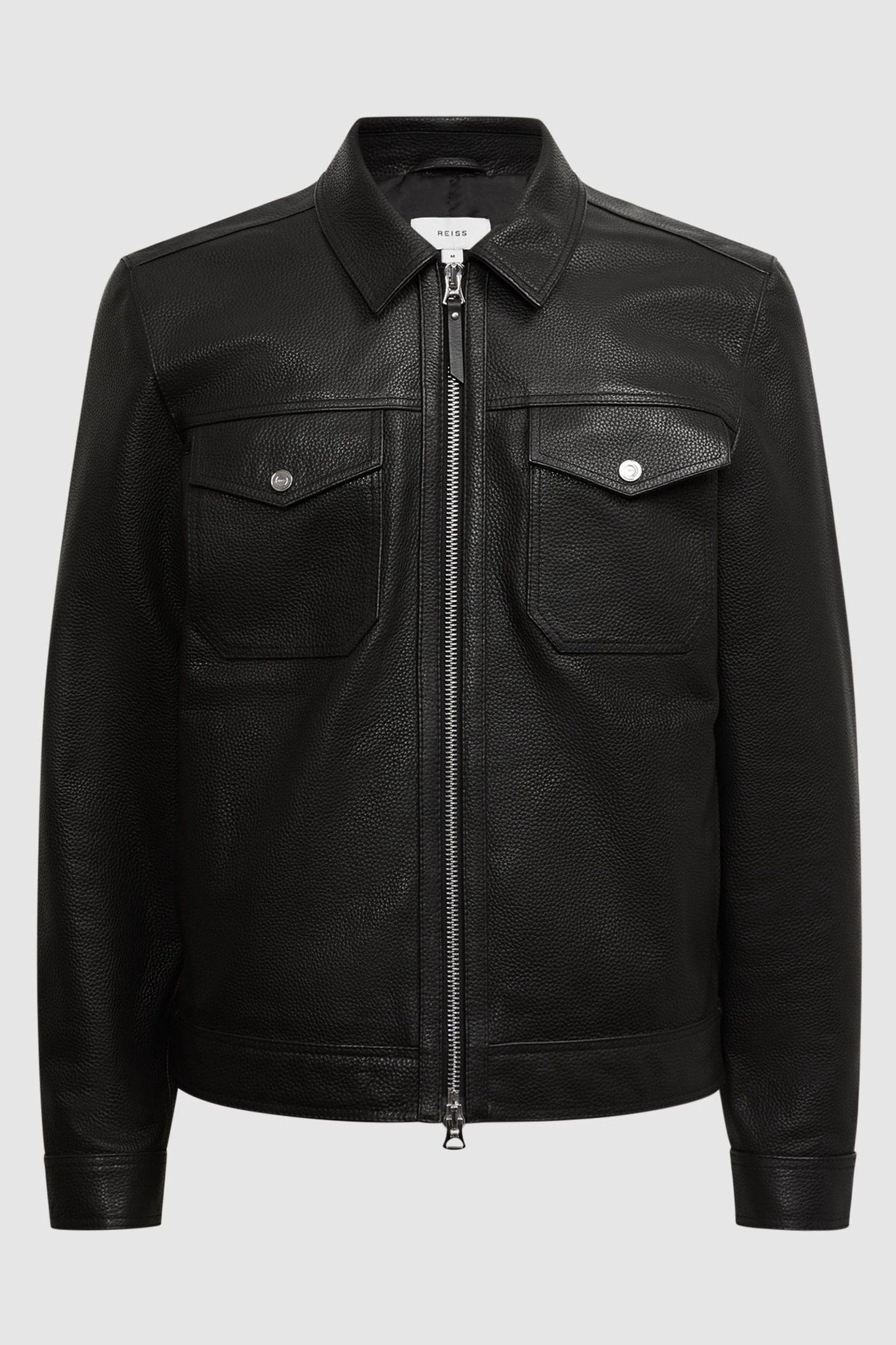Buy Reiss Black Carp Leather Zip Through Jacket from the Next UK online ...