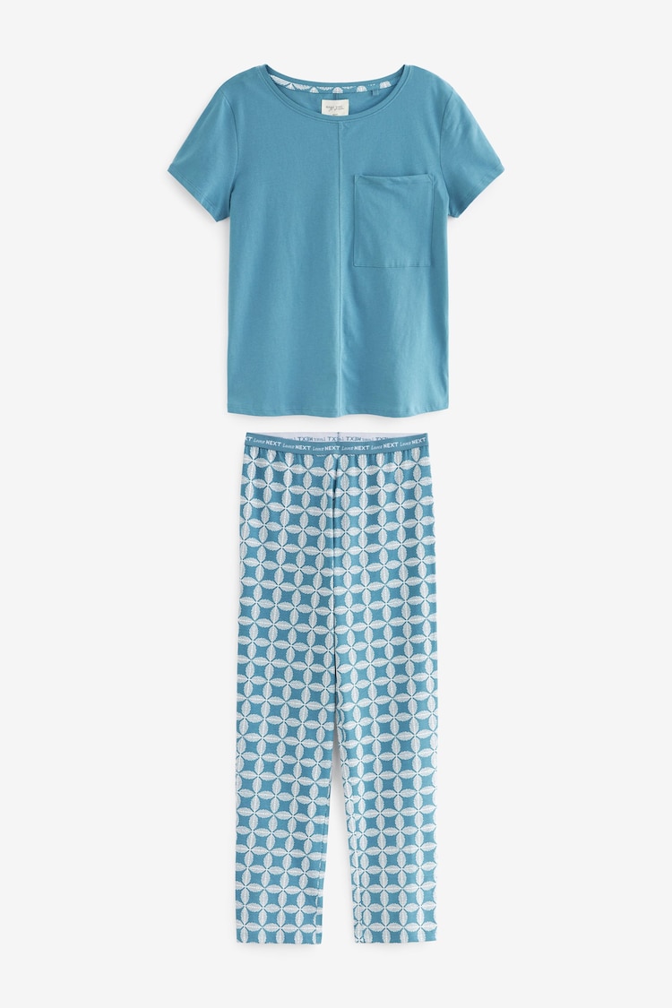 Blue Geo Short Sleeve 100% Cotton Pyjamas - Image 1 of 1