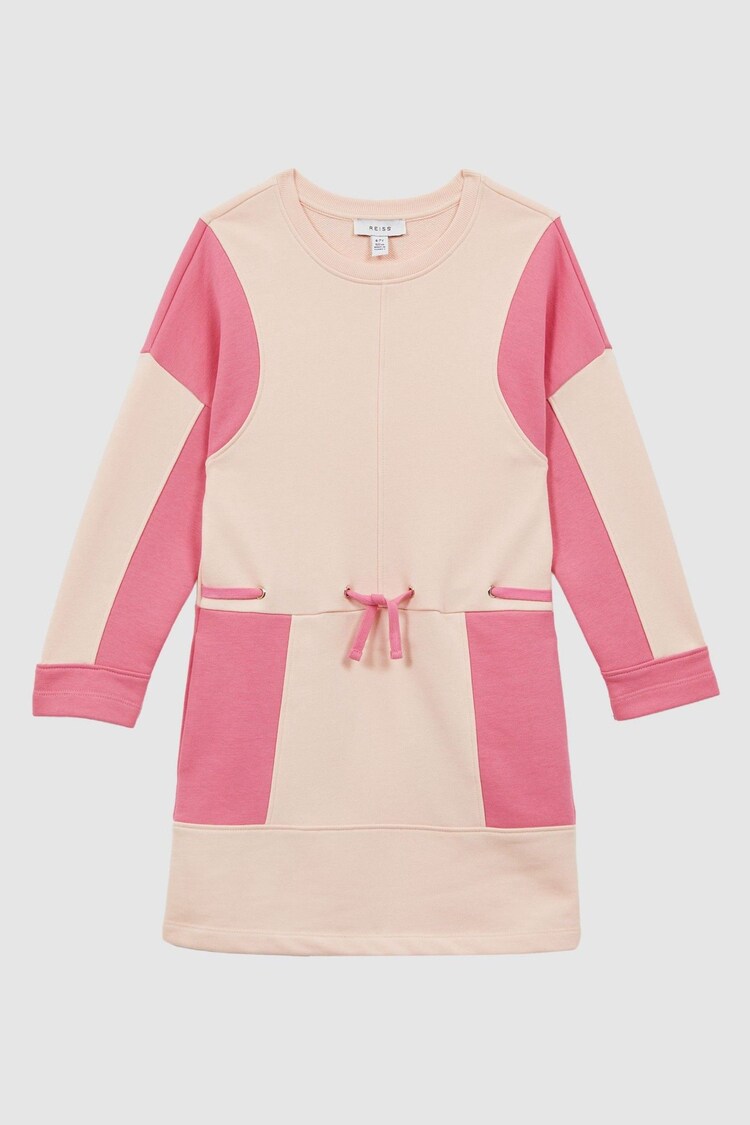 Reiss Pink Storm 4-9 yrs Colourblock Cotton Drawstring Dress - Image 1 of 1