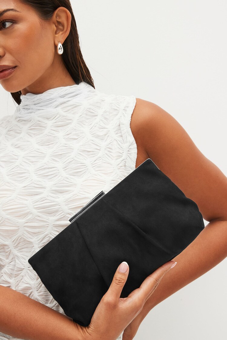 Black Pleated Frame Clutch Bag - Image 1 of 1
