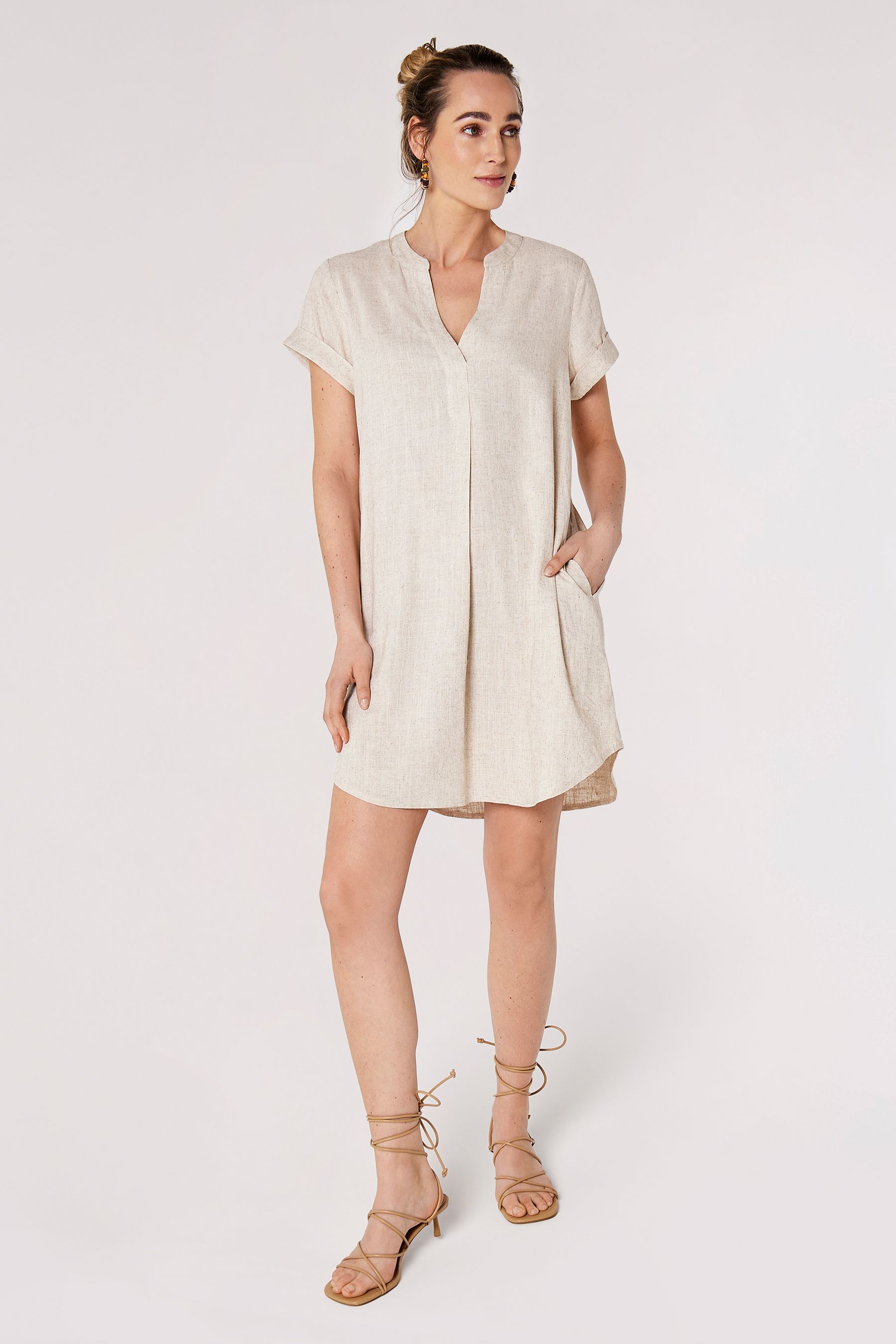 Buy Apricot Cream Front Pleat VNeck Mix Dress from the Next UK online shop